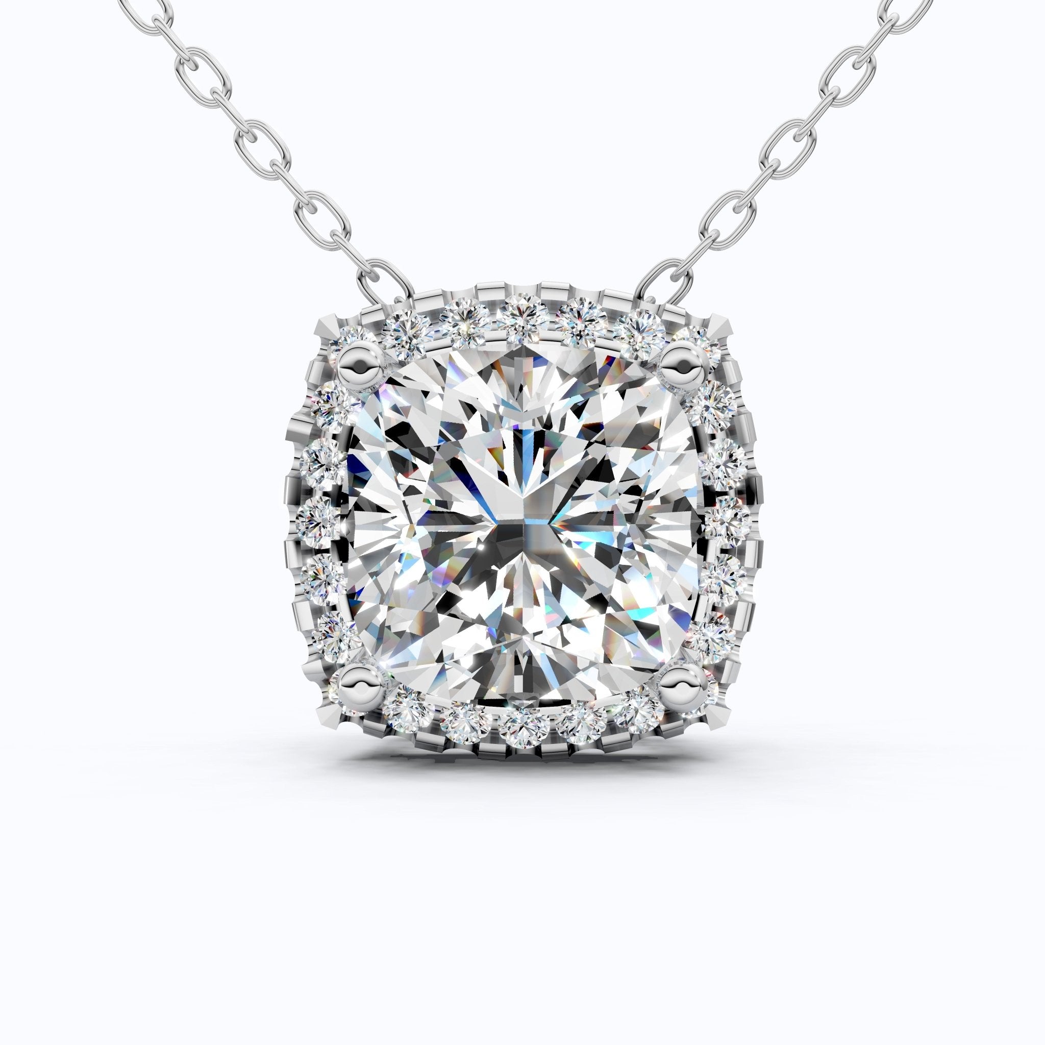 Antique Cushion Halo Wedding Pendant in 14K Solid Gold, 3.00 CT Cushion Cut Lab Created Diamond, Wedding Jewelry, Special Gift For Wife - Shoora Designs