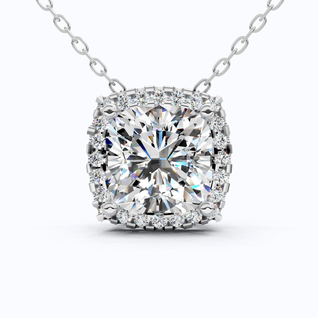 Antique Cushion Halo Wedding Pendant in 14K Solid Gold, 3.00 CT Cushion Cut Lab Created Diamond, Wedding Jewelry, Special Gift For Wife - Shoora Designs