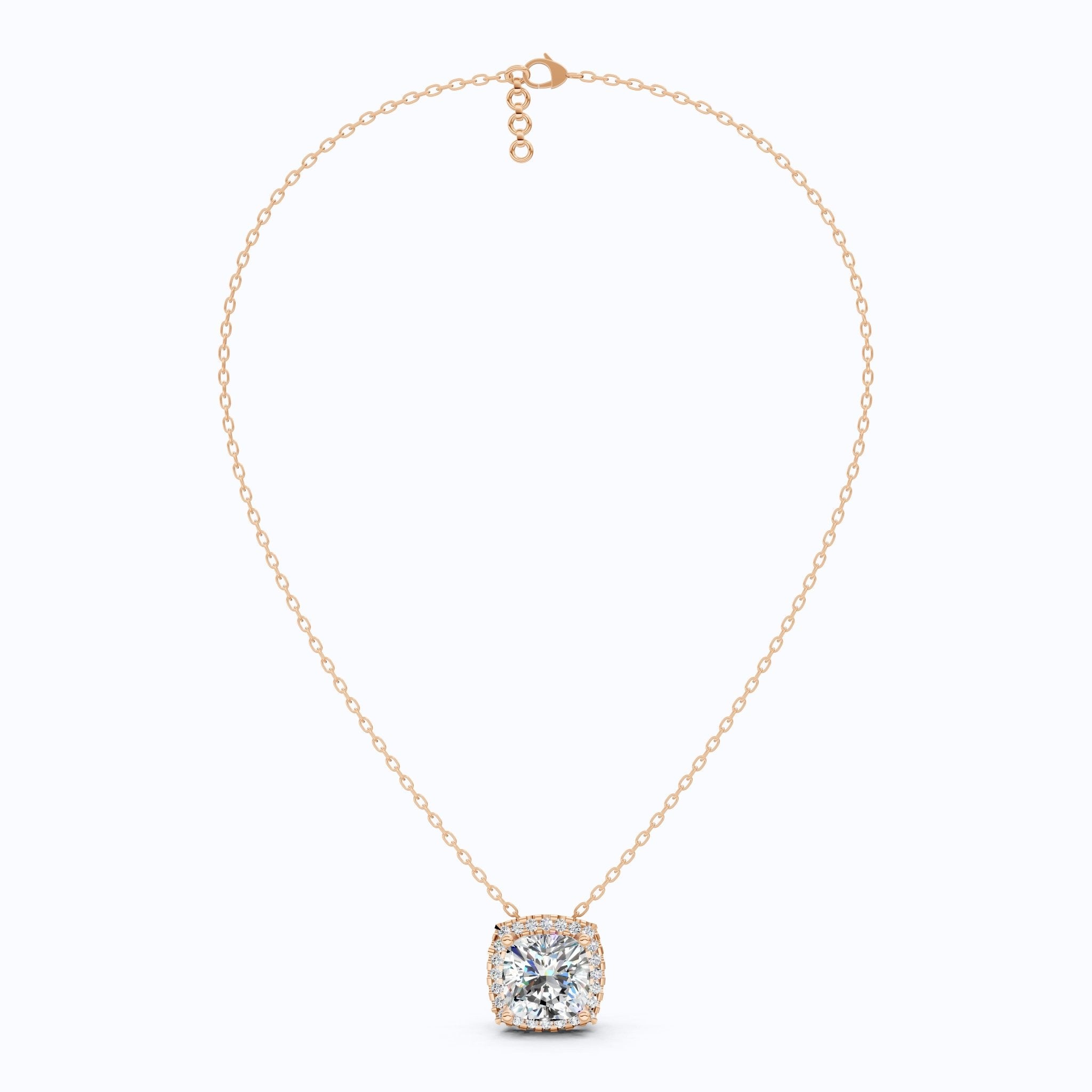 Antique Cushion Halo Wedding Pendant in 14K Solid Gold, 3.00 CT Cushion Cut Lab Created Diamond, Wedding Jewelry, Special Gift For Wife - Shoora Designs