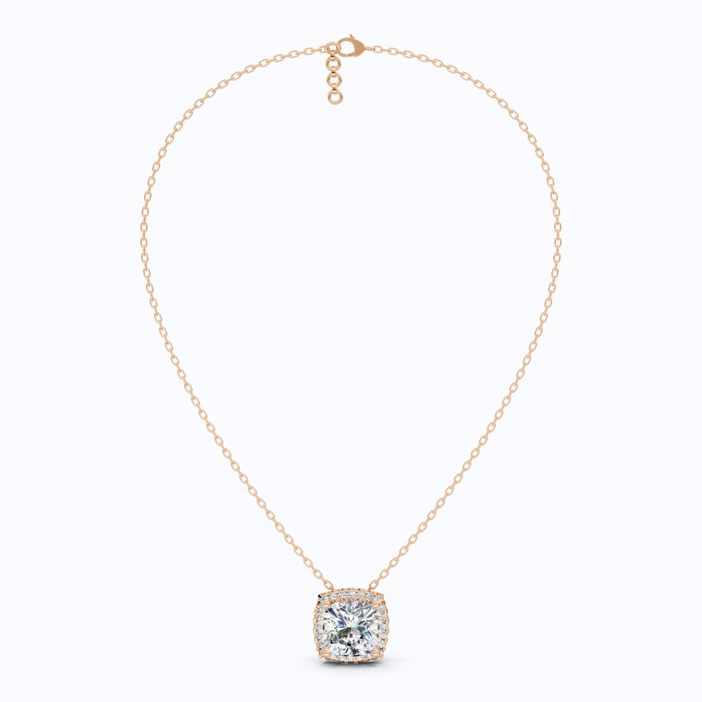 Antique Cushion Halo Wedding Pendant in 14K Solid Gold, 3.00 CT Cushion Cut Lab Created Diamond, Wedding Jewelry, Special Gift For Wife - Shoora Designs