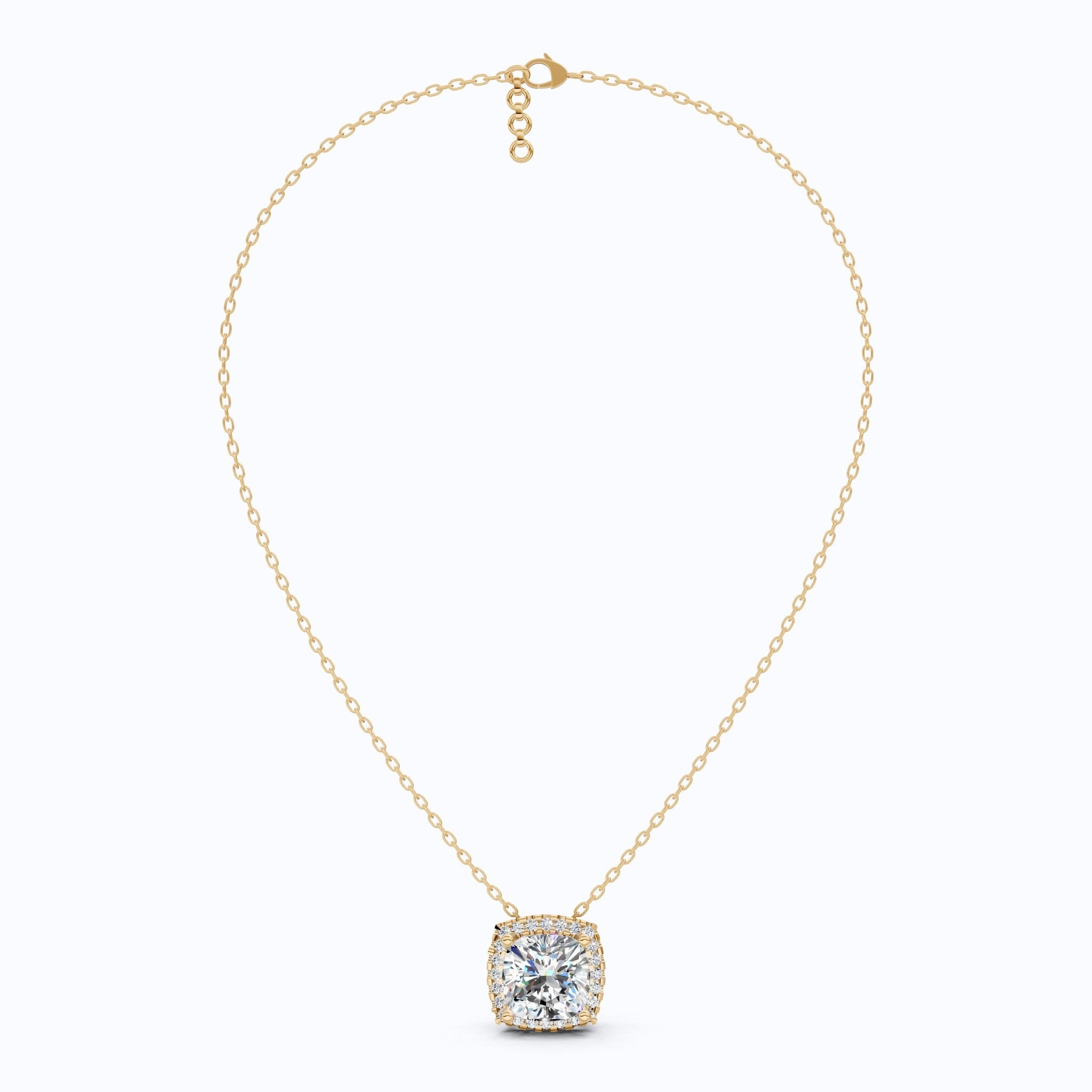 Antique Cushion Halo Wedding Pendant in 14K Solid Gold, 3.00 CT Cushion Cut Lab Created Diamond, Wedding Jewelry, Special Gift For Wife - Shoora Designs