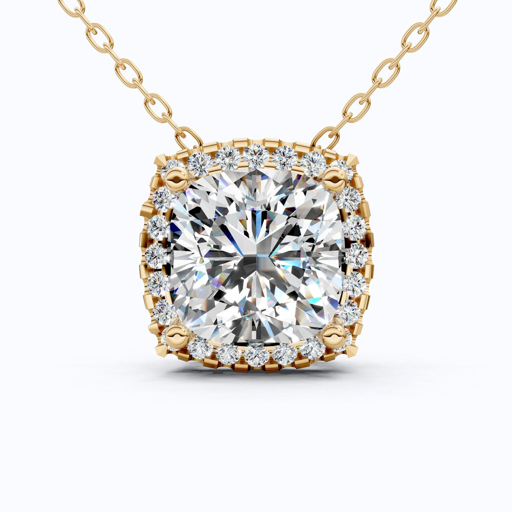 Antique Cushion Halo Wedding Pendant in 14K Solid Gold, 3.00 CT Cushion Cut Lab Created Diamond, Wedding Jewelry, Special Gift For Wife - Shoora Designs