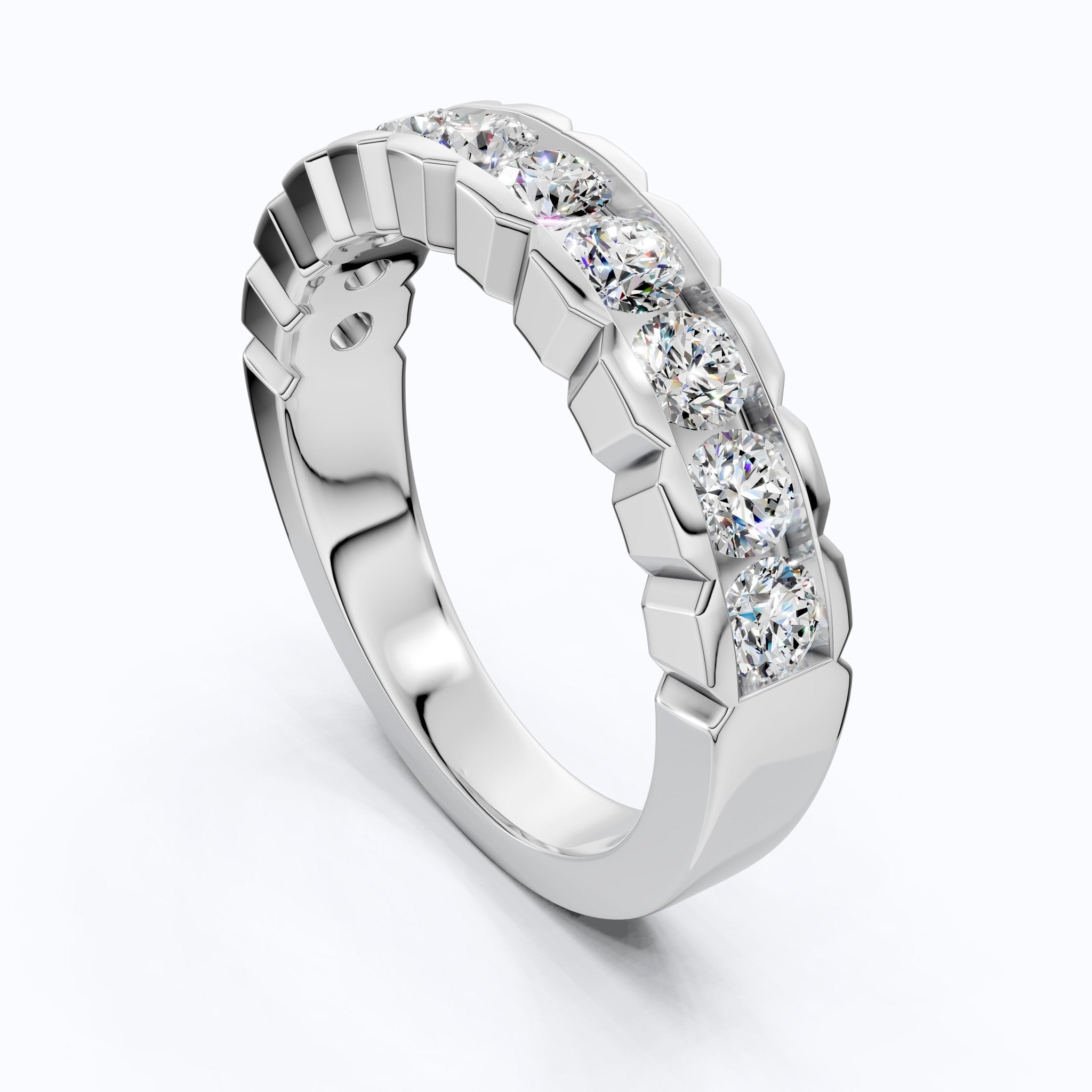 Architectural Channel Set Eternity Wedding Band in 14K Solid Gold, 1.00 TCW Round Cut Lab Grown Diamonds, Bridal Jewelry, Gift For Her - Shoora Designs