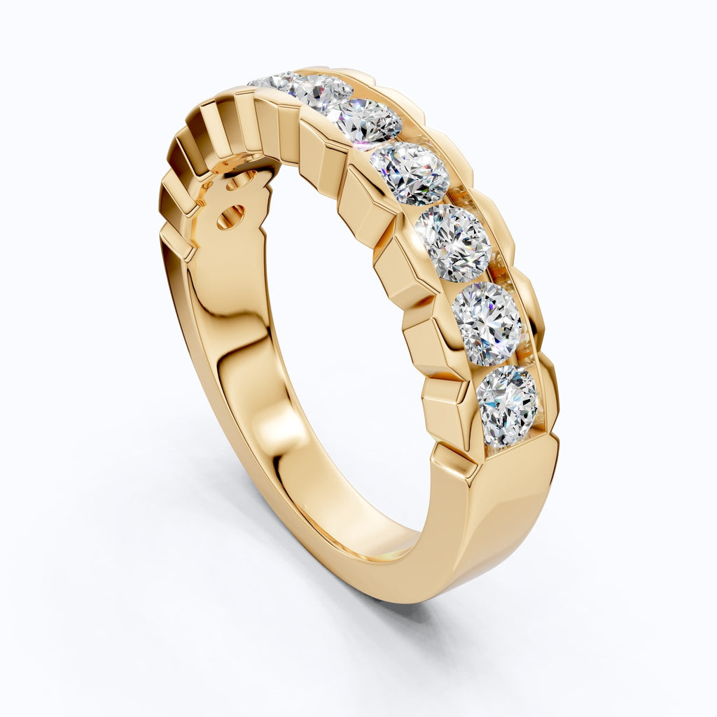 Architectural Channel Set Eternity Wedding Band in 14K Solid Gold, 1.00 TCW Round Cut Lab Grown Diamonds, Bridal Jewelry, Gift For Her - Shoora Designs