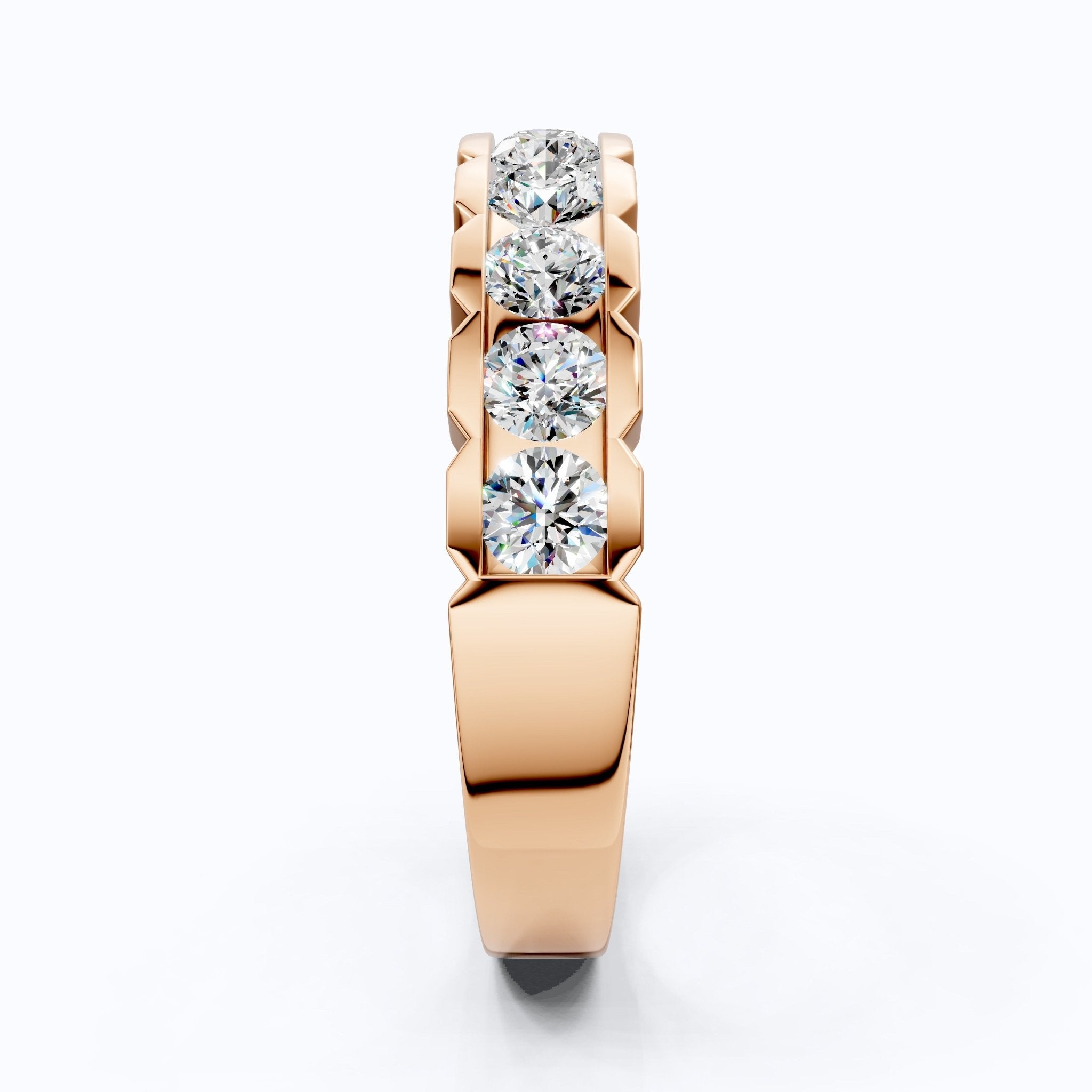 Architectural Channel Set Eternity Wedding Band in 14K Solid Gold, 1.00 TCW Round Cut Lab Grown Diamonds, Bridal Jewelry, Gift For Her - Shoora Designs