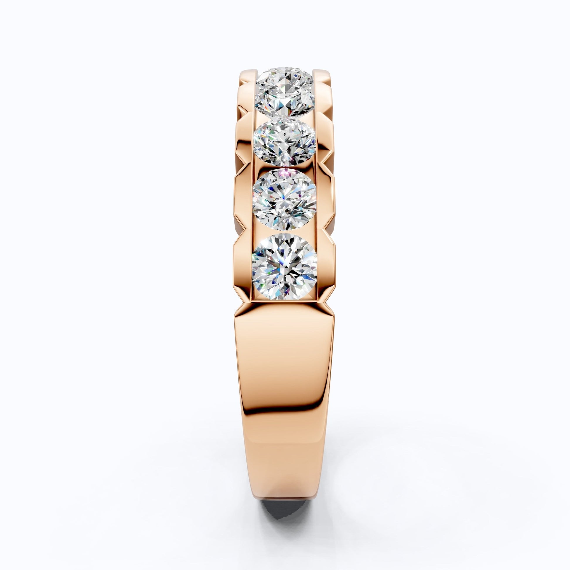 Architectural Channel Set Eternity Wedding Band in 14K Solid Gold, 1.00 TCW Round Cut Lab Grown Diamonds, Bridal Jewelry, Gift For Her - Shoora Designs