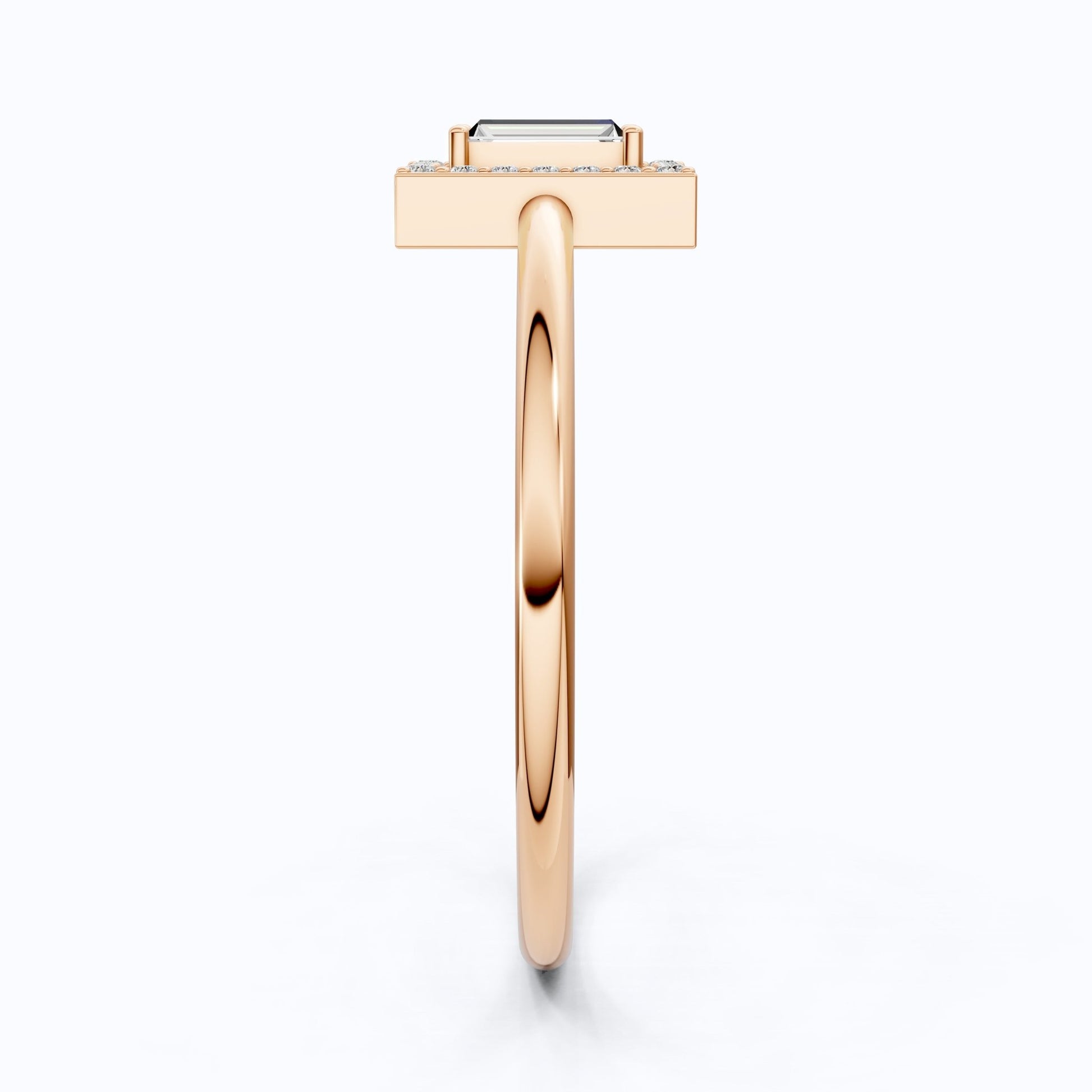 Art Deco Baguette Cut Rectangle Halo Engagement Ring in Lab Diamond – 14k Solid Gold, Geometric Vertical Emerald Shaped Ring, Wedding Gift for Wife - Shoora Designs