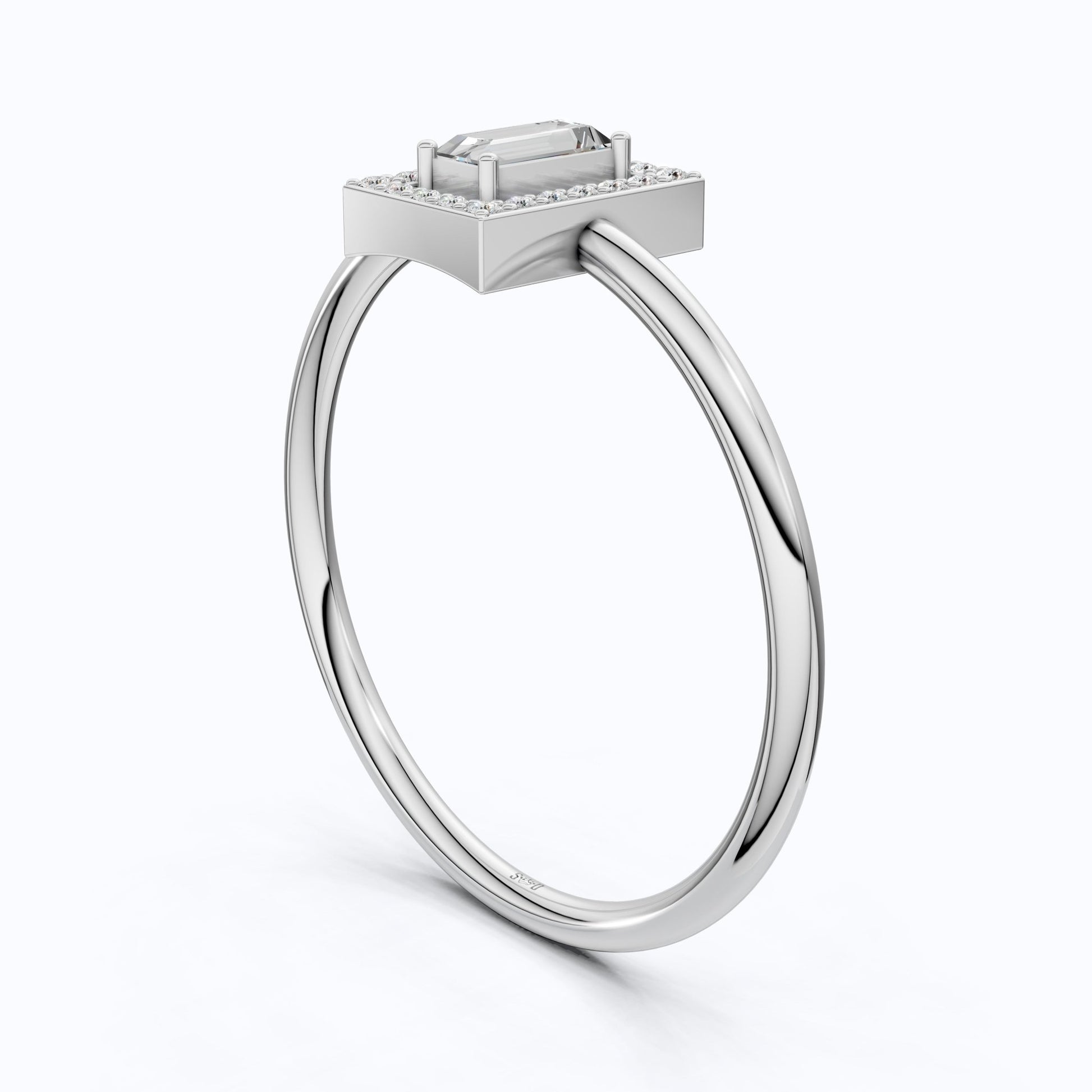 Art Deco Baguette Cut Rectangle Halo Engagement Ring in Lab Diamond – 14k Solid Gold, Geometric Vertical Emerald Shaped Ring, Wedding Gift for Wife - Shoora Designs