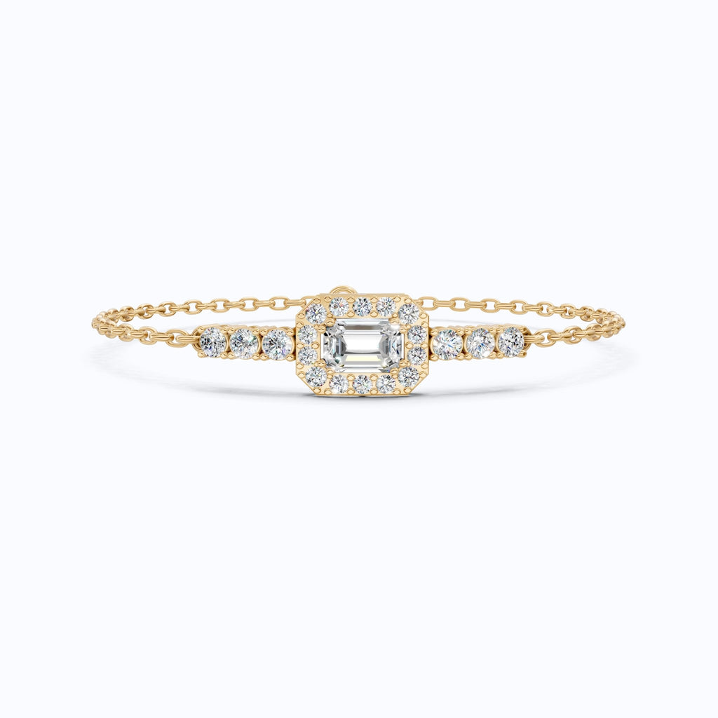 Art Deco Emerald - Cut Halo Cluster Luxury Bracelet in Lab Grown Diamond - Solid 14k Gold, Wedding Gift for Women, Unique Chain Bracelet - Shoora Designs