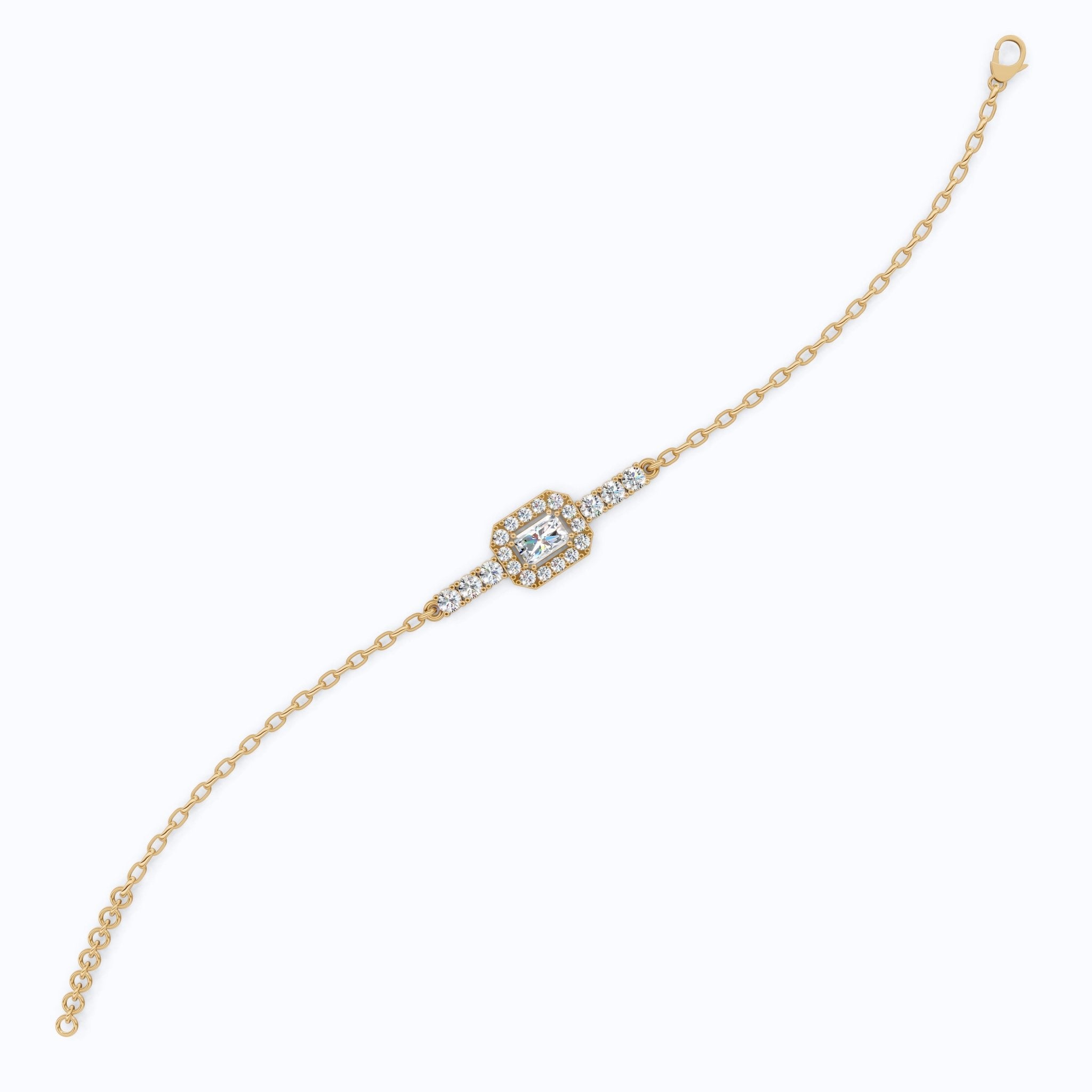 Art Deco Emerald - Cut Halo Cluster Luxury Bracelet in Lab Grown Diamond - Solid 14k Gold, Wedding Gift for Women, Unique Chain Bracelet - Shoora Designs
