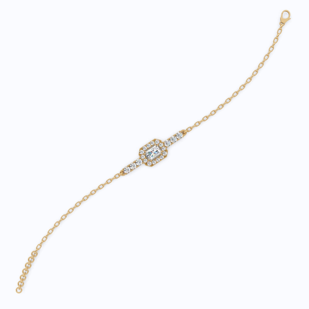 Art Deco Emerald - Cut Halo Cluster Luxury Bracelet in Lab Grown Diamond - Solid 14k Gold, Wedding Gift for Women, Unique Chain Bracelet - Shoora Designs