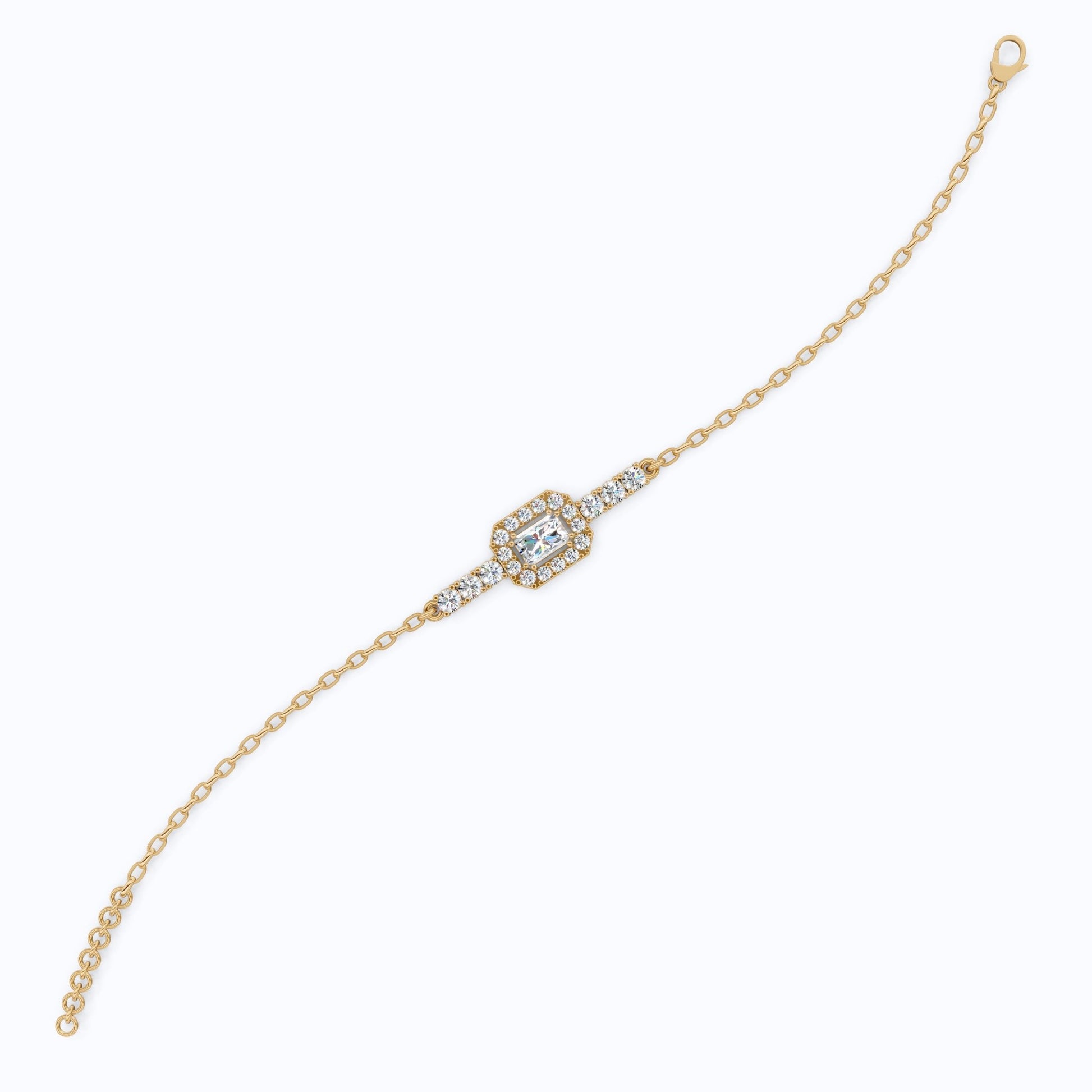 Art Deco Emerald - Cut Halo Cluster Luxury Bracelet in Lab Grown Diamond - Solid 14k Gold, Wedding Gift for Women, Unique Chain Bracelet - Shoora Designs