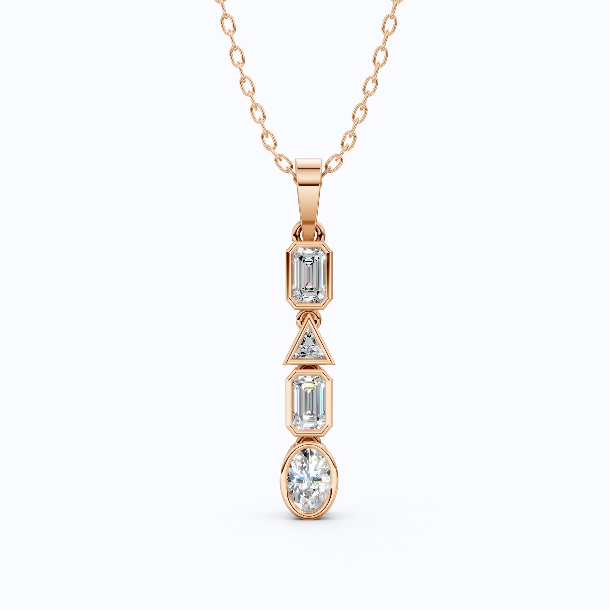 Art Deco Geometric Drop Wedding Pendant in 14k Solid Gold, 1.20 TCW Multi Shape Cut Lab Grown Diamonds, Daily Wear Gift for Women - Shoora Designs