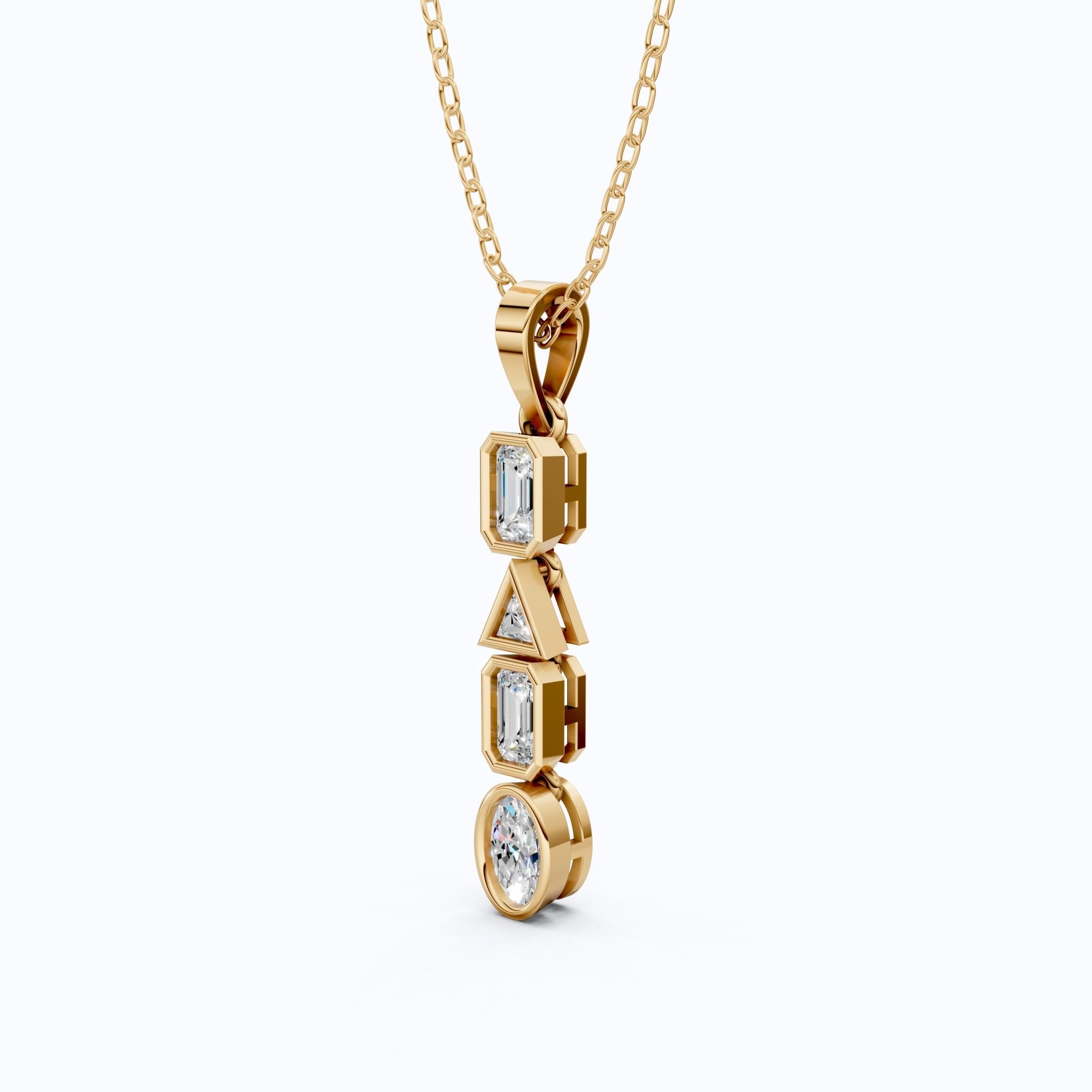 Art Deco Geometric Drop Wedding Pendant in 14k Solid Gold, 1.20 TCW Multi Shape Cut Lab Grown Diamonds, Daily Wear Gift for Women - Shoora Designs