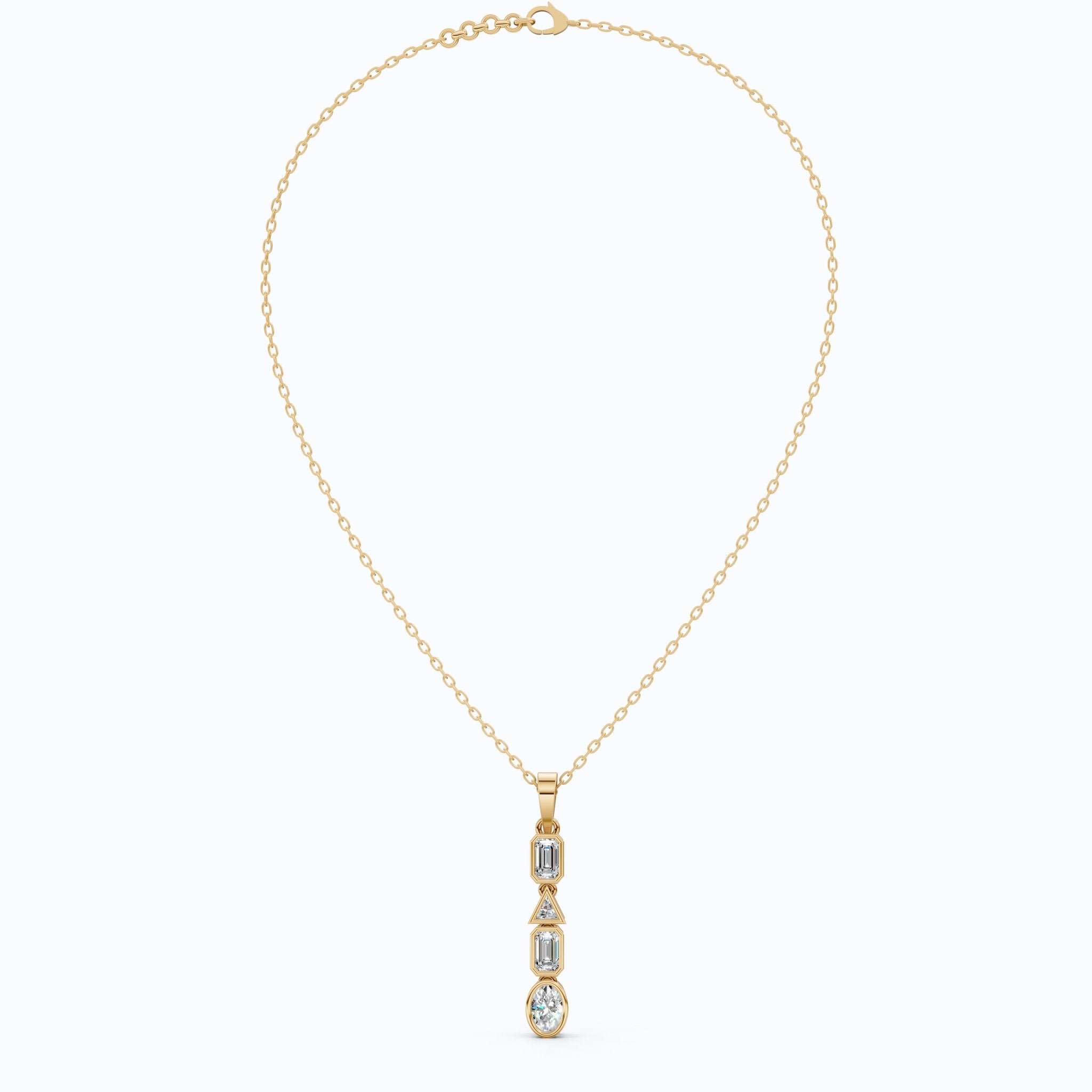 Art Deco Geometric Drop Wedding Pendant in 14k Solid Gold, 1.20 TCW Multi Shape Cut Lab Grown Diamonds, Daily Wear Gift for Women - Shoora Designs