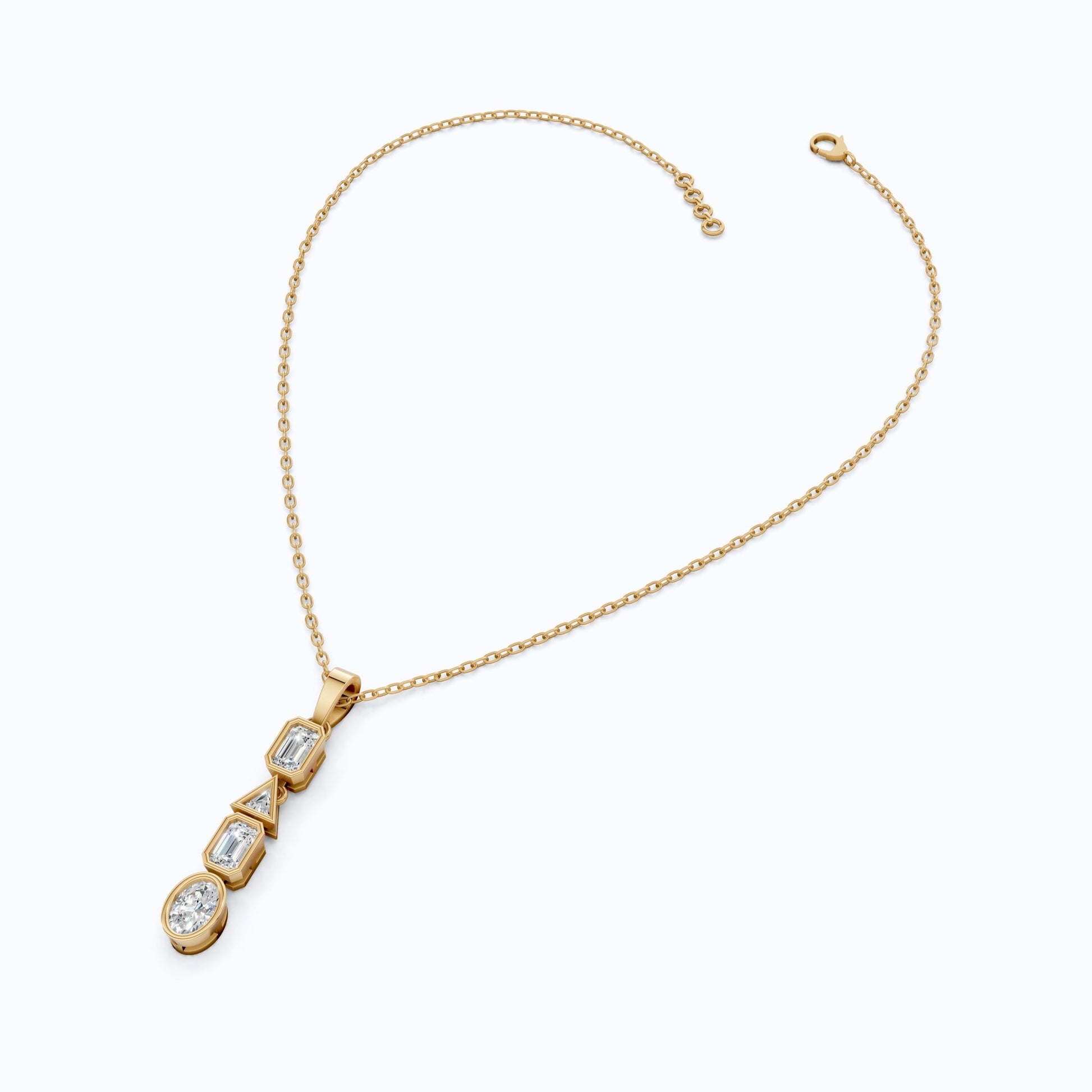 Art Deco Geometric Drop Wedding Pendant in 14k Solid Gold, 1.20 TCW Multi Shape Cut Lab Grown Diamonds, Daily Wear Gift for Women - Shoora Designs