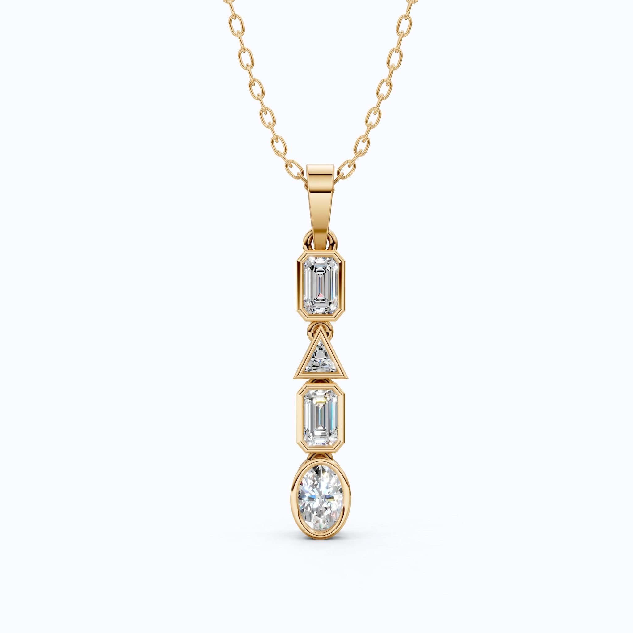 Art Deco Geometric Drop Wedding Pendant in 14k Solid Gold, 1.20 TCW Multi Shape Cut Lab Grown Diamonds, Daily Wear Gift for Women - Shoora Designs