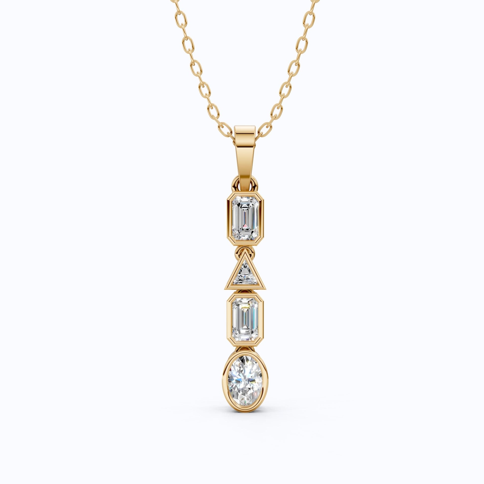 Art Deco Geometric Drop Wedding Pendant in 14k Solid Gold, 1.20 TCW Multi Shape Cut Lab Grown Diamonds, Daily Wear Gift for Women - Shoora Designs