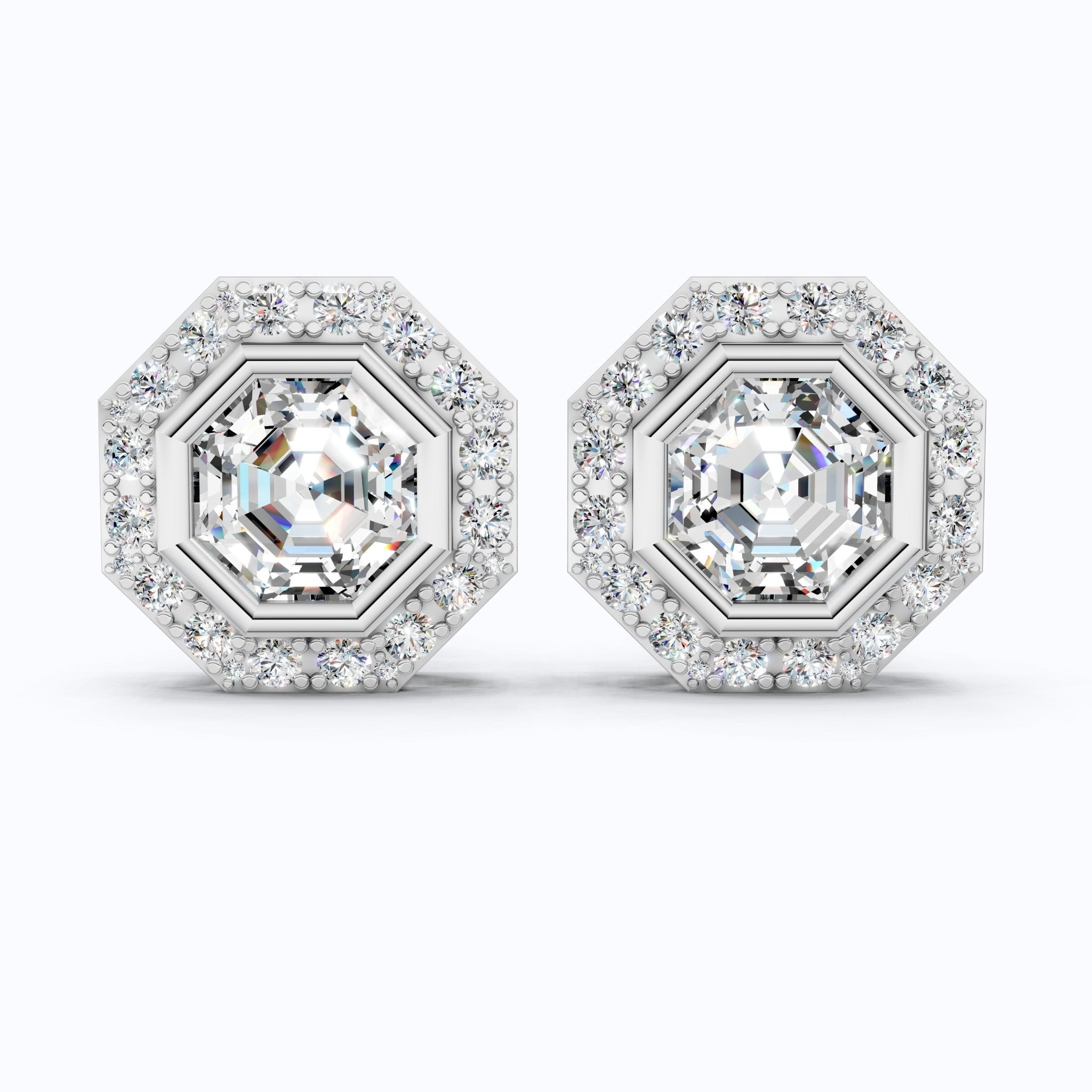 Art Deco Halo Wedding Stud Earrings in 14k Solid Gold, 2.00 TCW Octagon Cut Lab Grown Diamonds, Bridal Jewelry - Shoora Designs