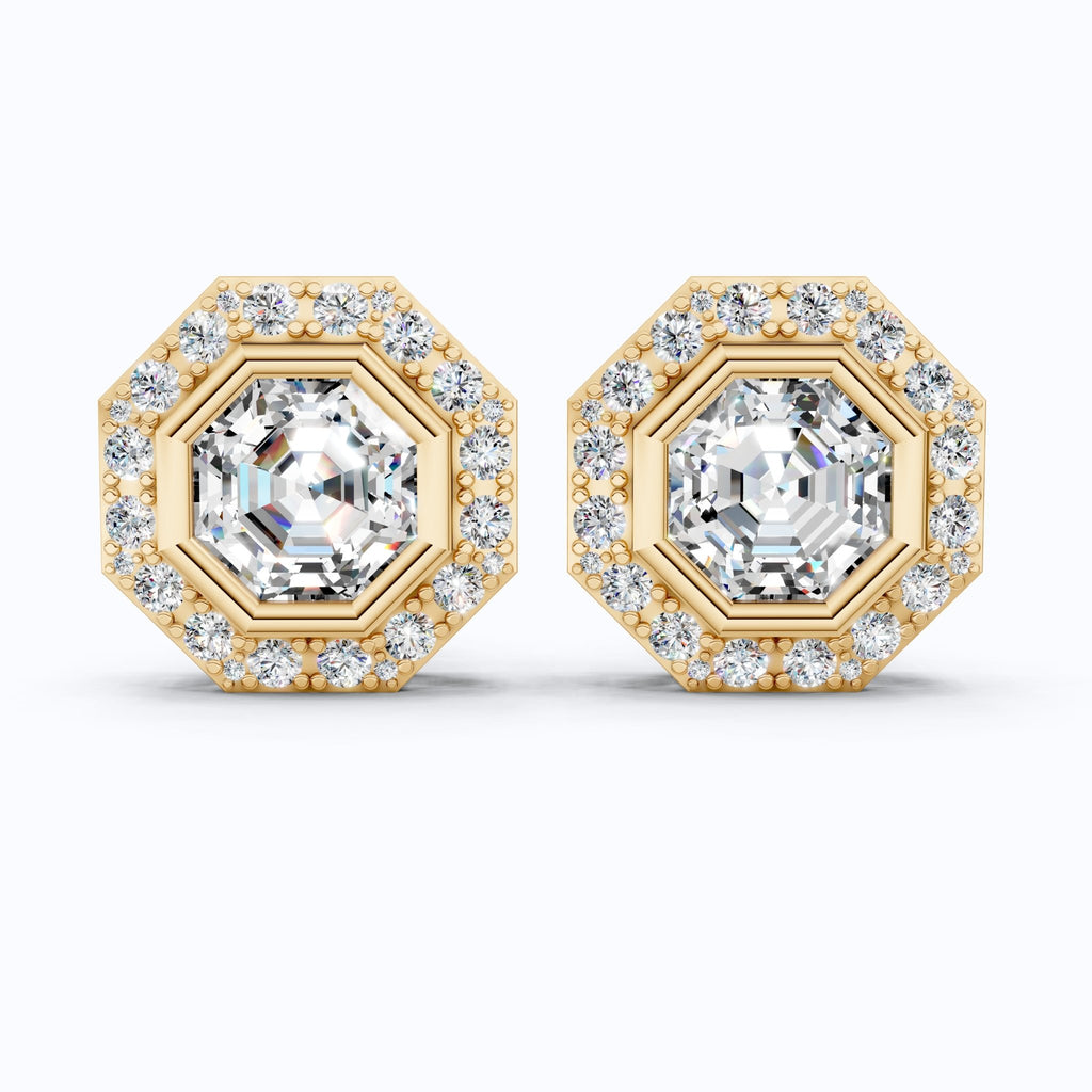 Art Deco Halo Wedding Stud Earrings in 14k Solid Gold, 2.00 TCW Octagon Cut Lab Grown Diamonds, Bridal Jewelry - Shoora Designs