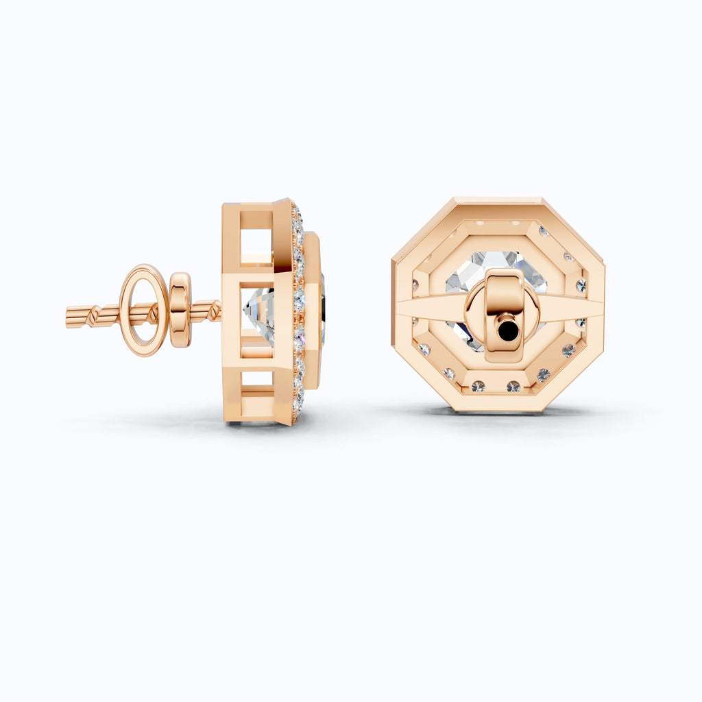 Art Deco Halo Wedding Stud Earrings in 14k Solid Gold, 2.00 TCW Octagon Cut Lab Grown Diamonds, Bridal Jewelry - Shoora Designs