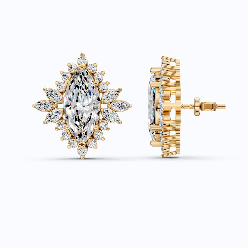 Art deco inspired marquise floral halo stud earrings in 14K Solid Gold, 2.50 TCW Marquise Cut Lab Created Diamonds, bridal jewelry, Wedding Gift For Her - Shoora Designs