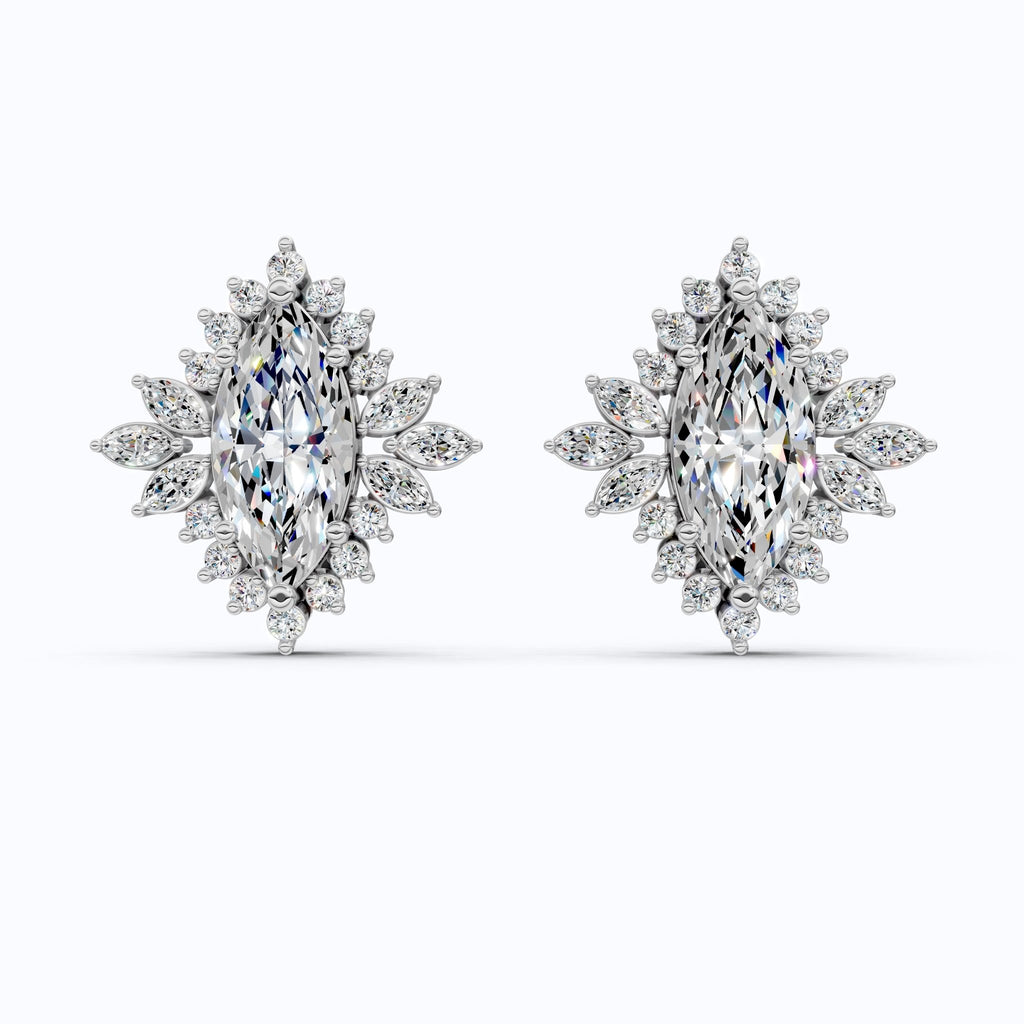 Art deco inspired marquise floral halo stud earrings in 14K Solid Gold, 2.50 TCW Marquise Cut Lab Created Diamonds, bridal jewelry, Wedding Gift For Her - Shoora Designs