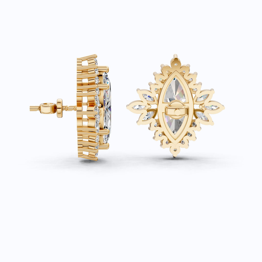 Art deco inspired marquise floral halo stud earrings in 14K Solid Gold, 2.50 TCW Marquise Cut Lab Created Diamonds, bridal jewelry, Wedding Gift For Her - Shoora Designs