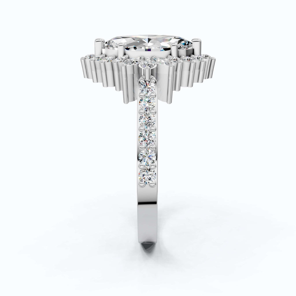 Art Deco Marquise Cluster Engagement Ring in 14k Solid Gold, 1.49 TCW Marquise/Round Cut Lab Created Diamonds, Anniversary Gift For Wife, Daily Wear Jewelry - Shoora Designs