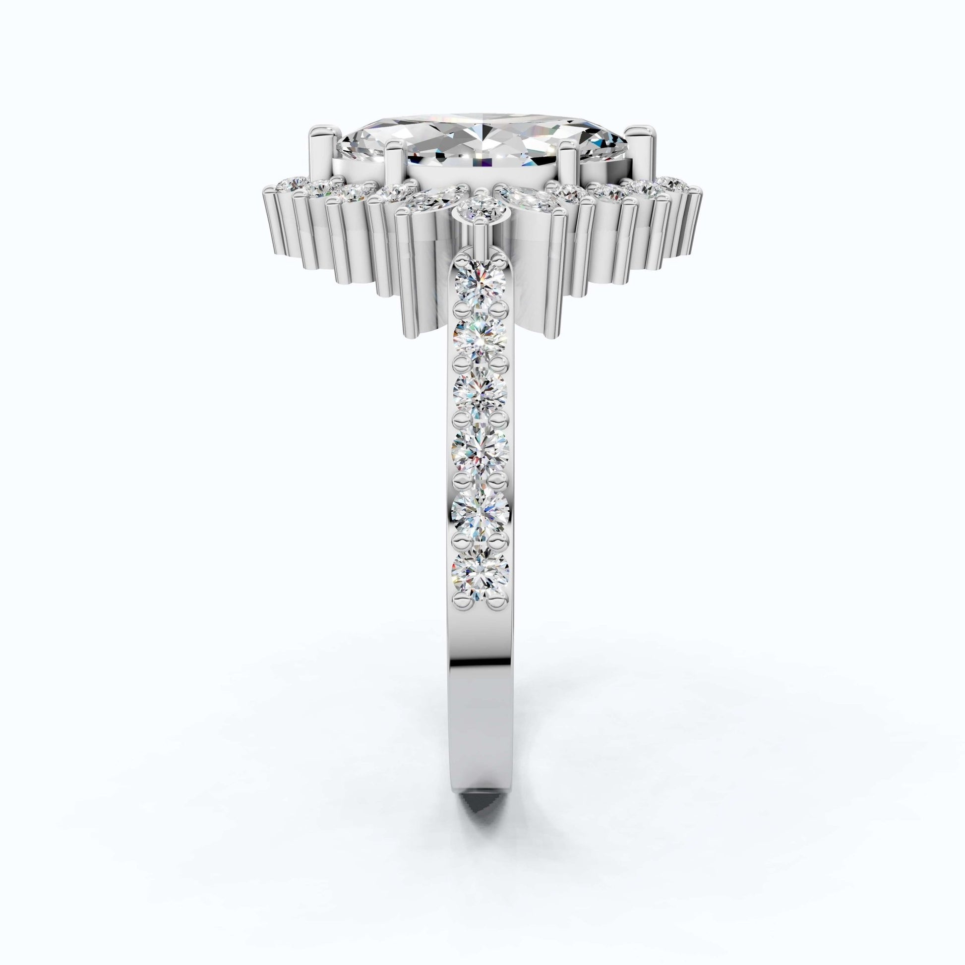 Art Deco Marquise Cluster Engagement Ring in 14k Solid Gold, 1.49 TCW Marquise/Round Cut Lab Created Diamonds, Anniversary Gift For Wife, Daily Wear Jewelry - Shoora Designs