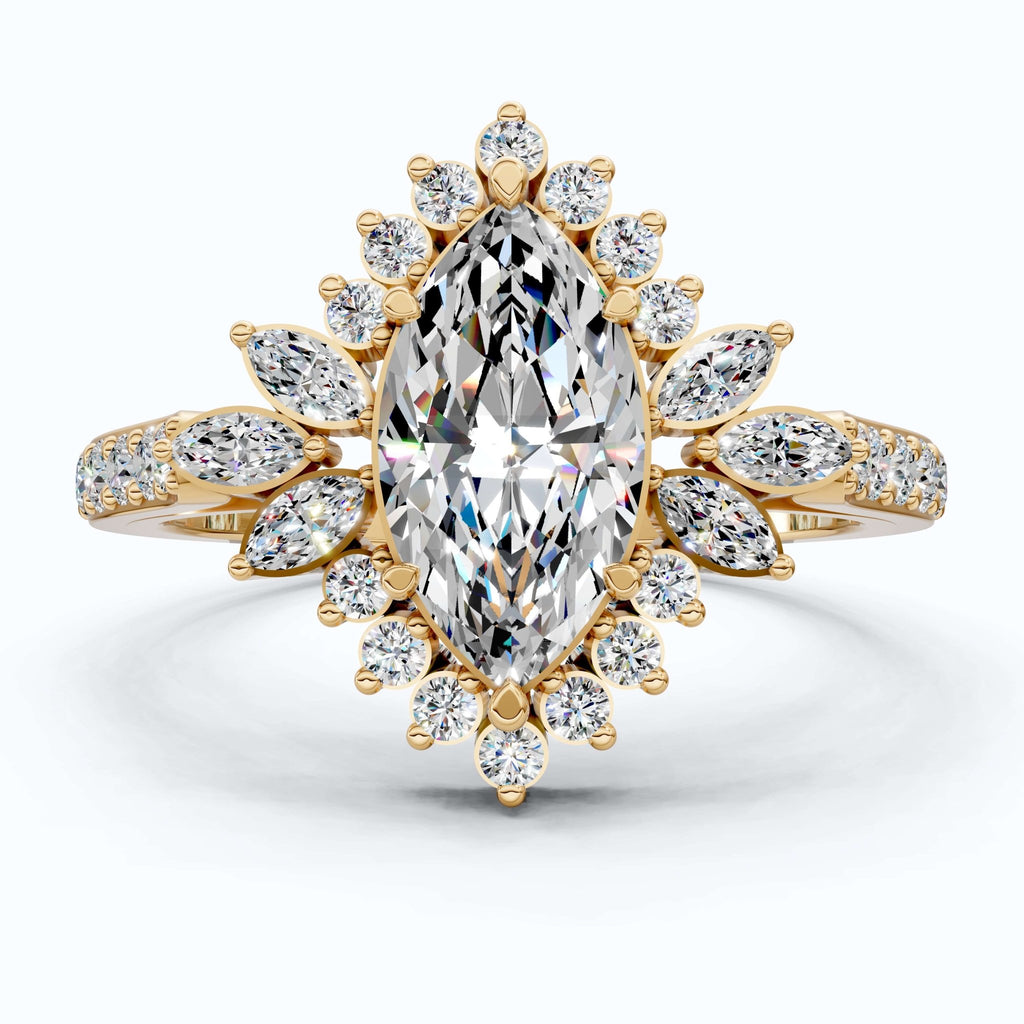 Art Deco Marquise Cluster Engagement Ring in 14k Solid Gold, 1.49 TCW Marquise/Round Cut Lab Created Diamonds, Anniversary Gift For Wife, Daily Wear Jewelry - Shoora Designs