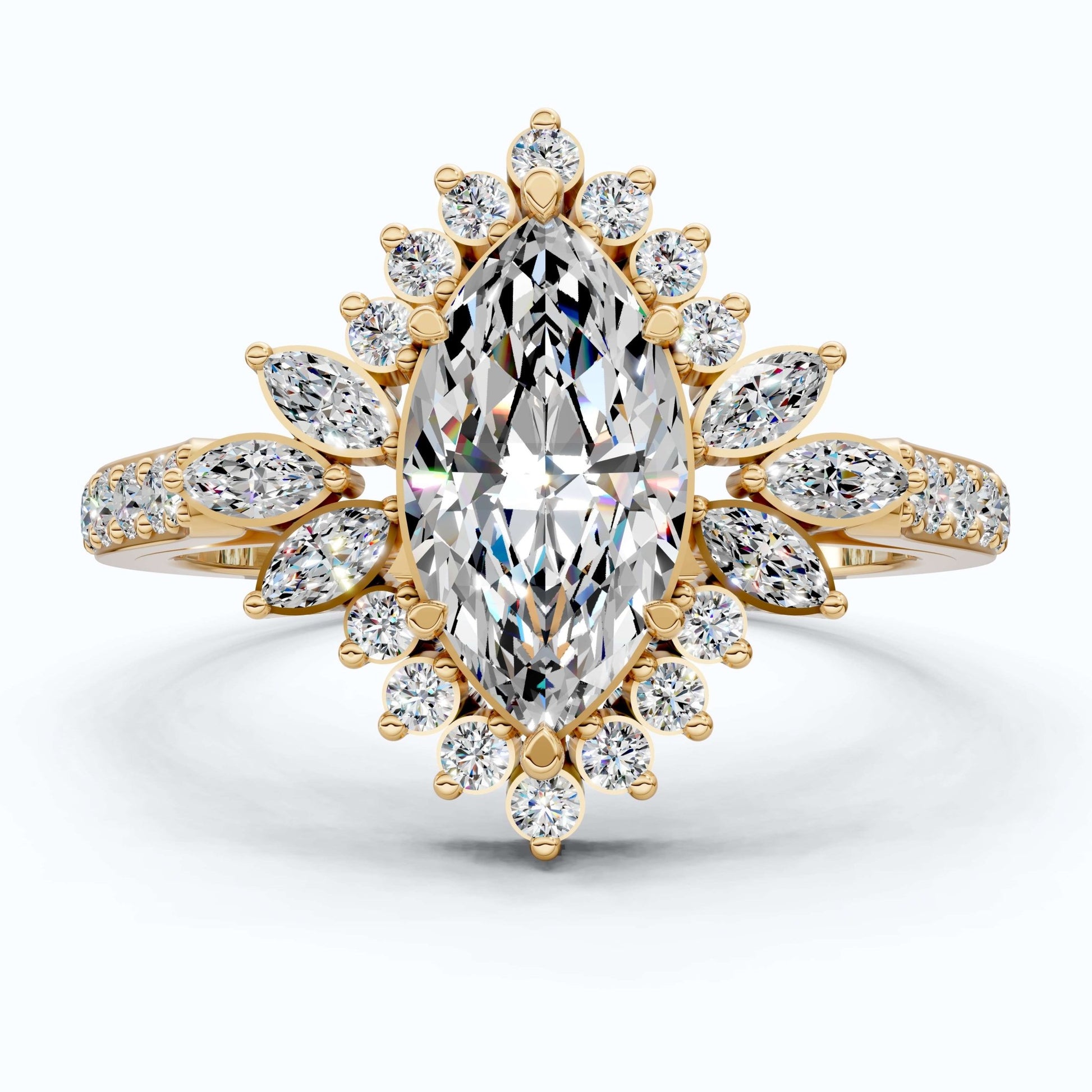 Art Deco Marquise Cluster Engagement Ring in 14k Solid Gold, 1.49 TCW Marquise/Round Cut Lab Created Diamonds, Anniversary Gift For Wife, Daily Wear Jewelry - Shoora Designs