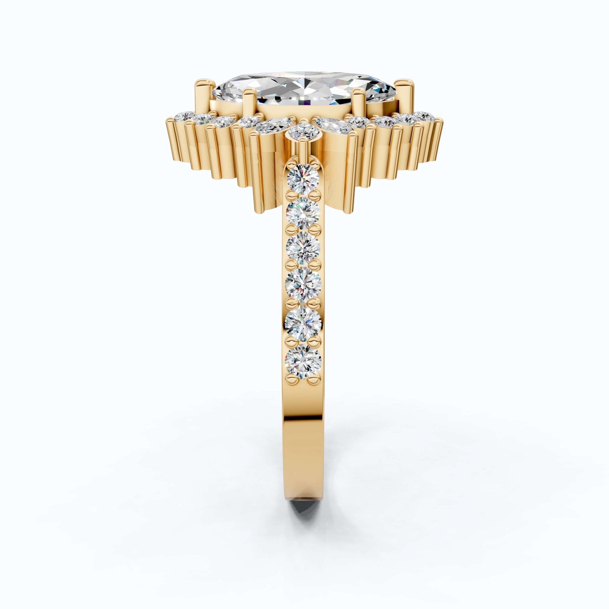 Art Deco Marquise Cluster Engagement Ring in 14k Solid Gold, 1.49 TCW Marquise/Round Cut Lab Created Diamonds, Anniversary Gift For Wife, Daily Wear Jewelry - Shoora Designs