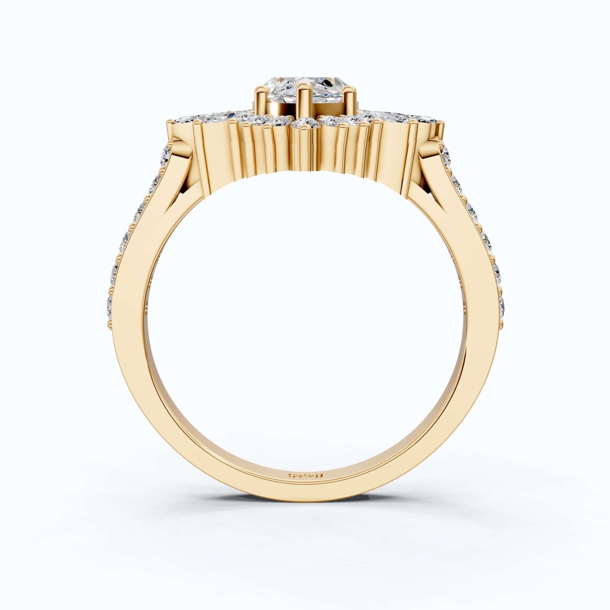 Art Deco Marquise Cluster Engagement Ring in 14k Solid Gold, 1.49 TCW Marquise/Round Cut Lab Created Diamonds, Anniversary Gift For Wife, Daily Wear Jewelry - Shoora Designs