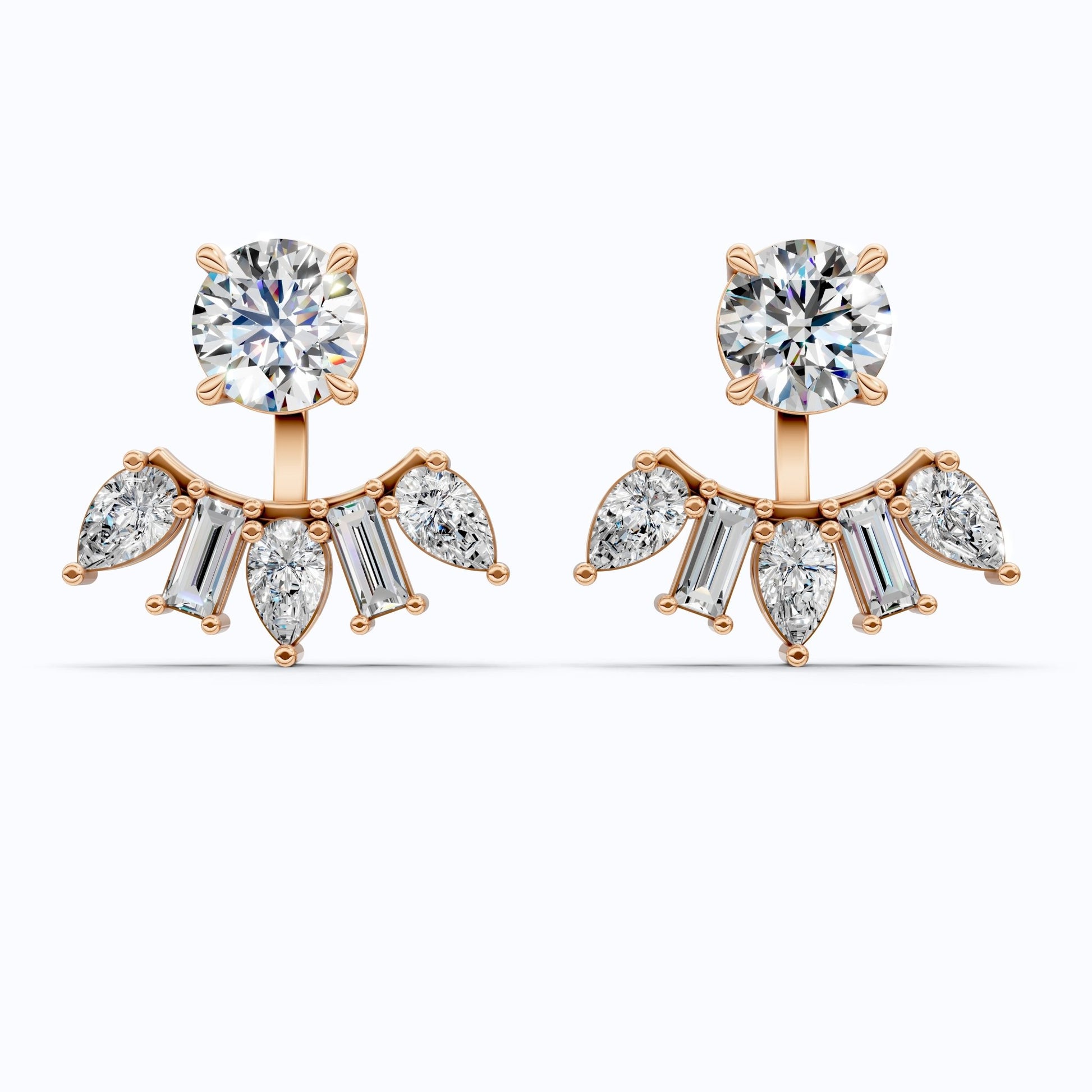 Art Deco Sunburst Ear Jacket Weddings in Lab Diamond – 14k Solid Gold, Cluster Fan Ear Jacket Earrings, Handmade Bridal Jewelry - Shoora Designs