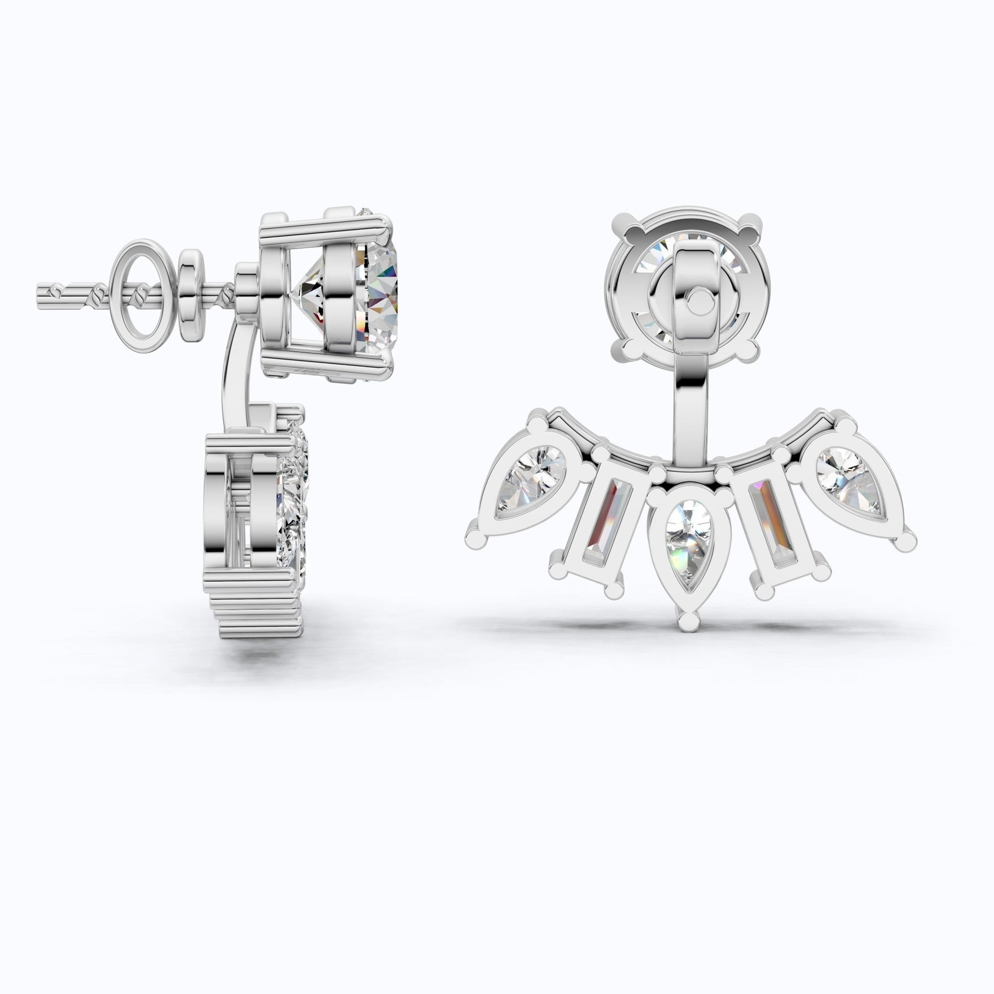 Art Deco Sunburst Ear Jacket Weddings in Lab Diamond – 14k Solid Gold, Cluster Fan Ear Jacket Earrings, Handmade Bridal Jewelry - Shoora Designs