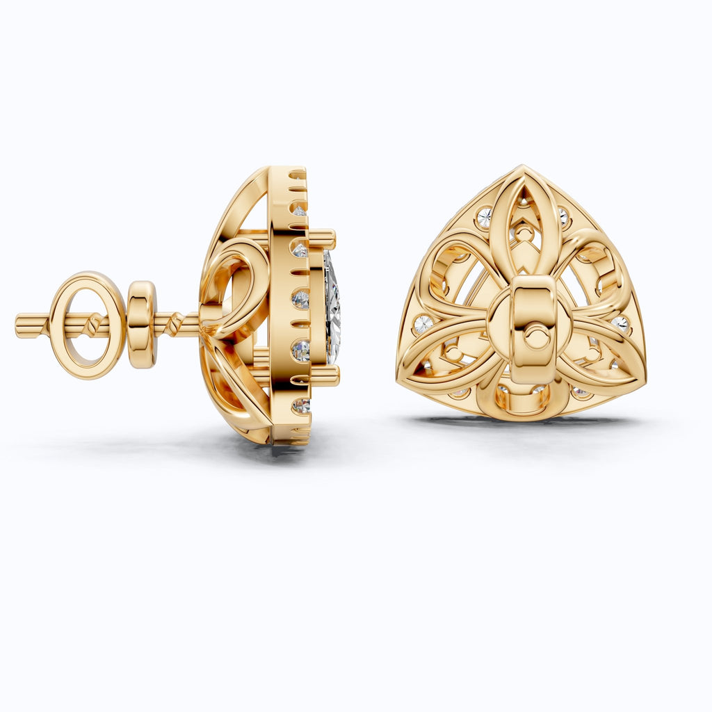 Art Deco Trillion Cut Halo Stud Earrings in Lab Diamond - 14K Solid Gold, Wedding Earrings for Women, Wedding Handmade Jewelry - Shoora Designs
