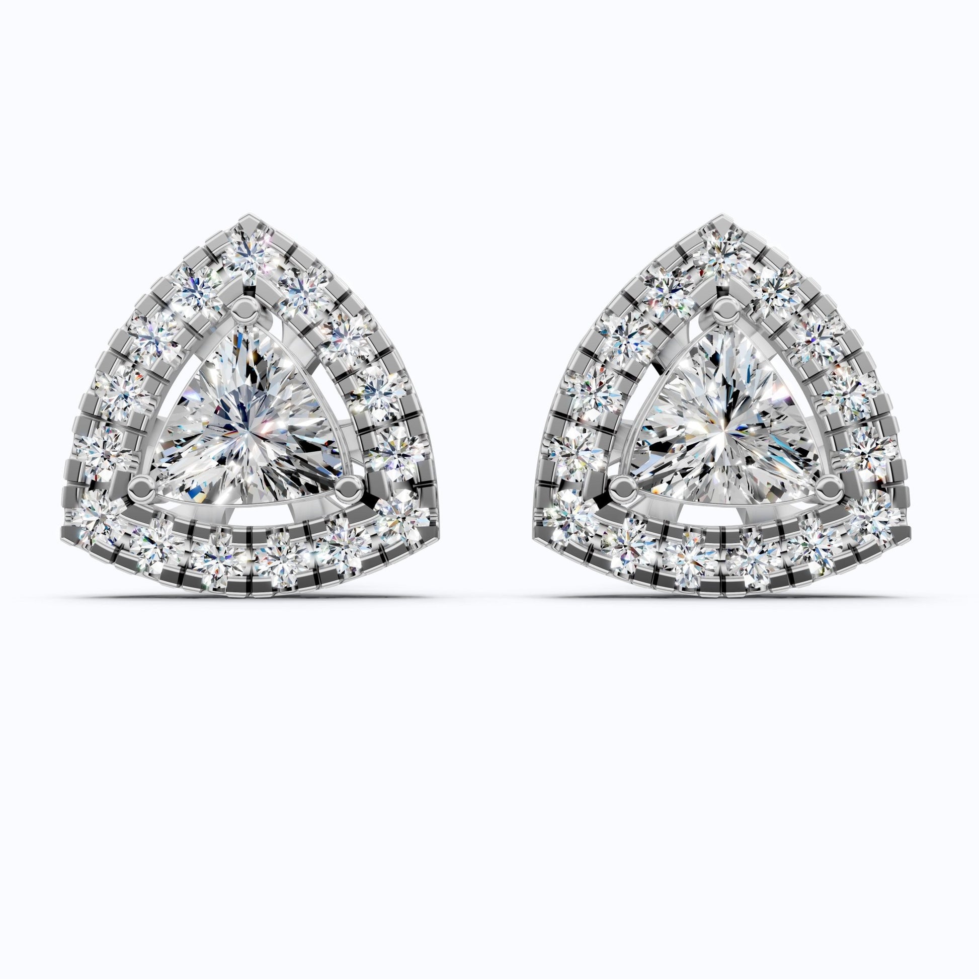 Art Deco Trillion Cut Halo Stud Earrings in Lab Diamond - 14K Solid Gold, Wedding Earrings for Women, Wedding Handmade Jewelry - Shoora Designs