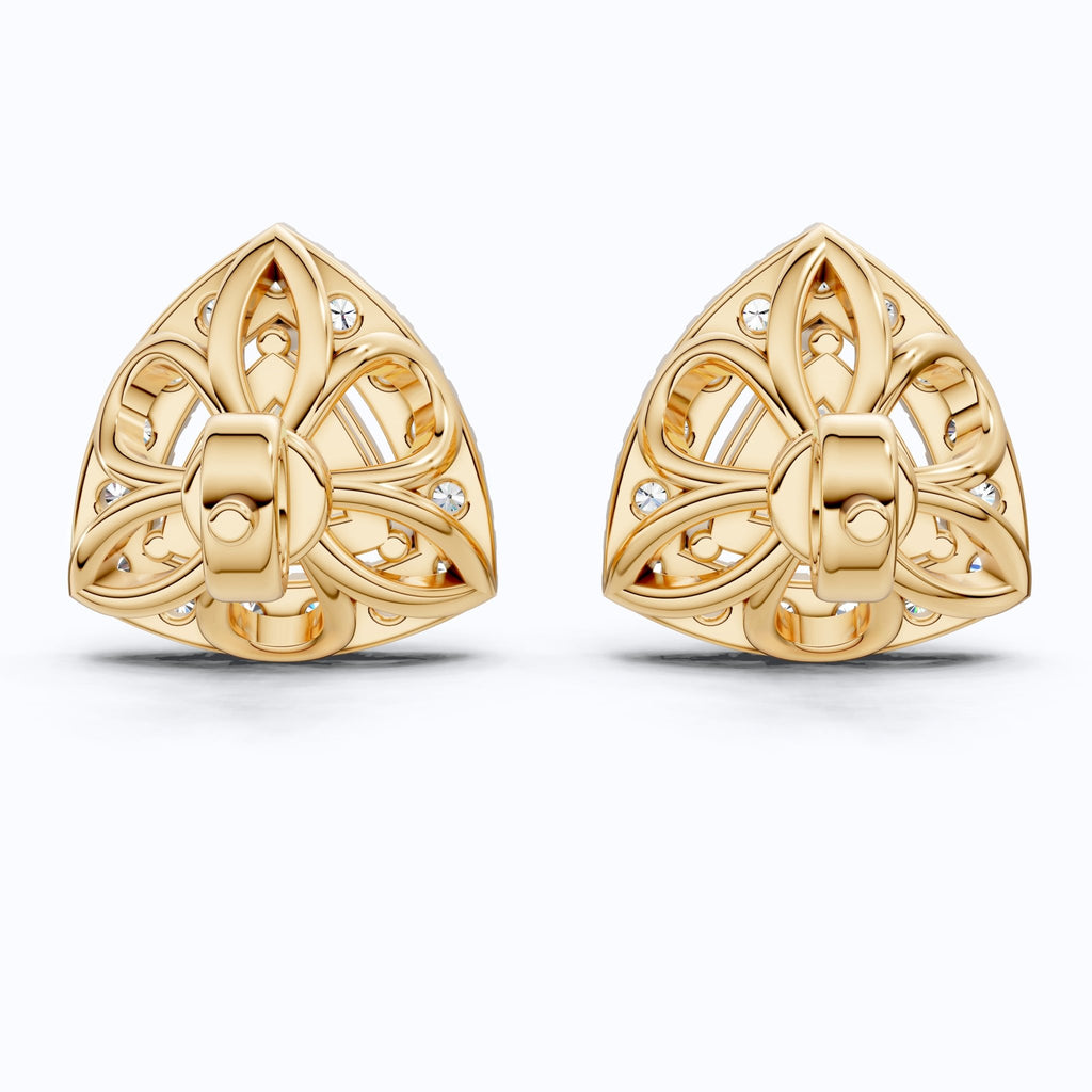 Art Deco Trillion Cut Halo Stud Earrings in Lab Diamond - 14K Solid Gold, Wedding Earrings for Women, Wedding Handmade Jewelry - Shoora Designs