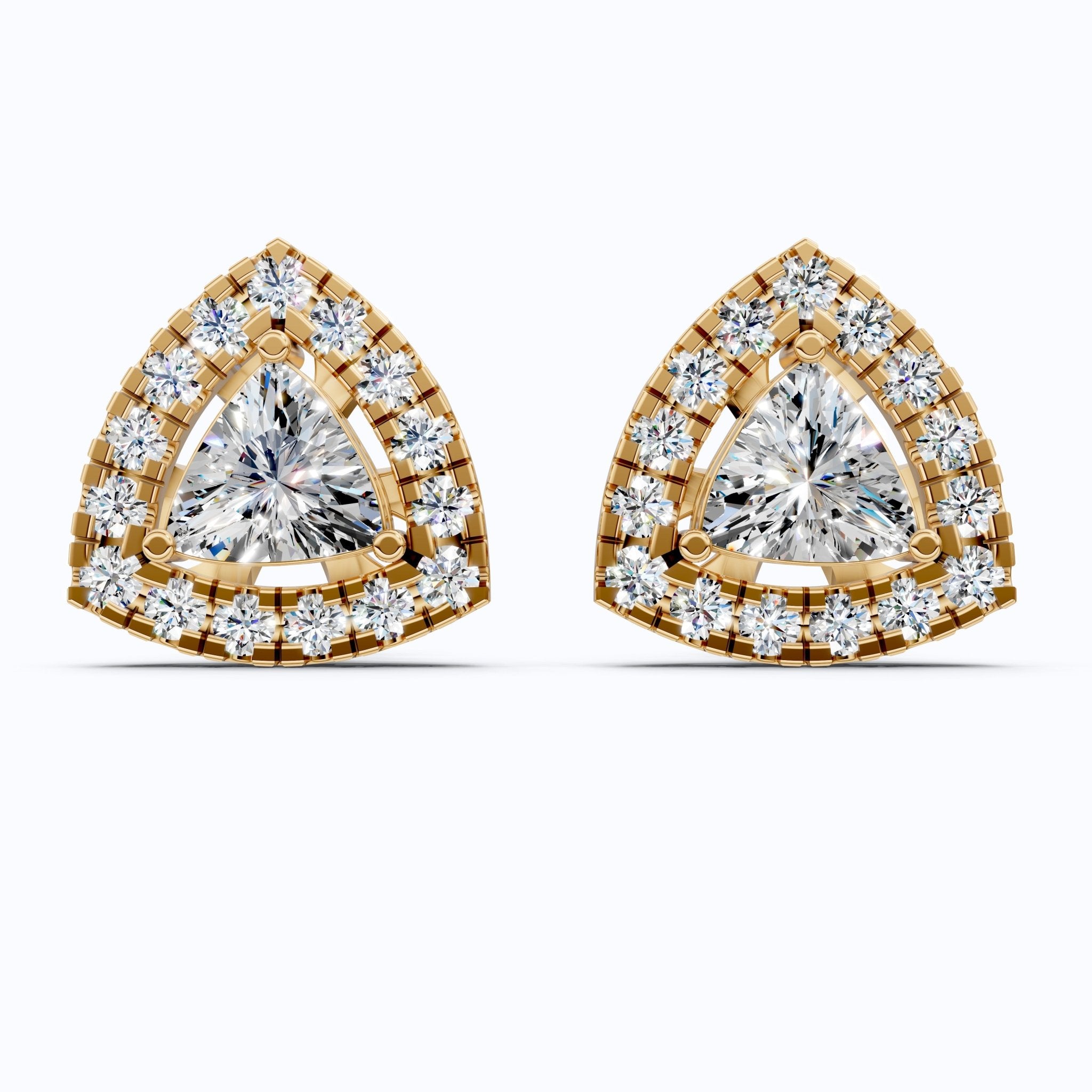 Art Deco Trillion Cut Halo Stud Earrings in Lab Diamond - 14K Solid Gold, Wedding Earrings for Women, Wedding Handmade Jewelry - Shoora Designs