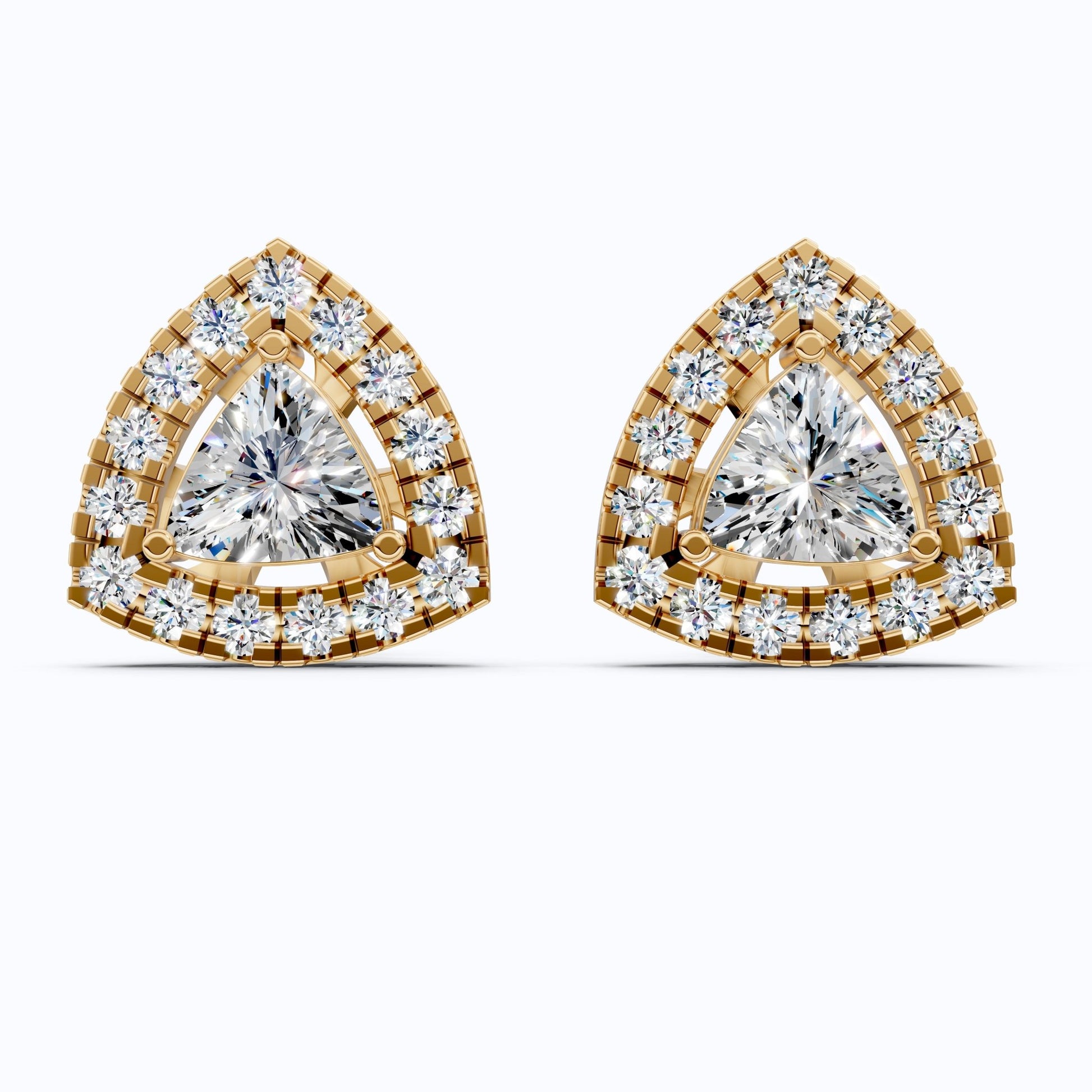 Art Deco Trillion Cut Halo Stud Earrings in Lab Diamond - 14K Solid Gold, Wedding Earrings for Women, Wedding Handmade Jewelry - Shoora Designs