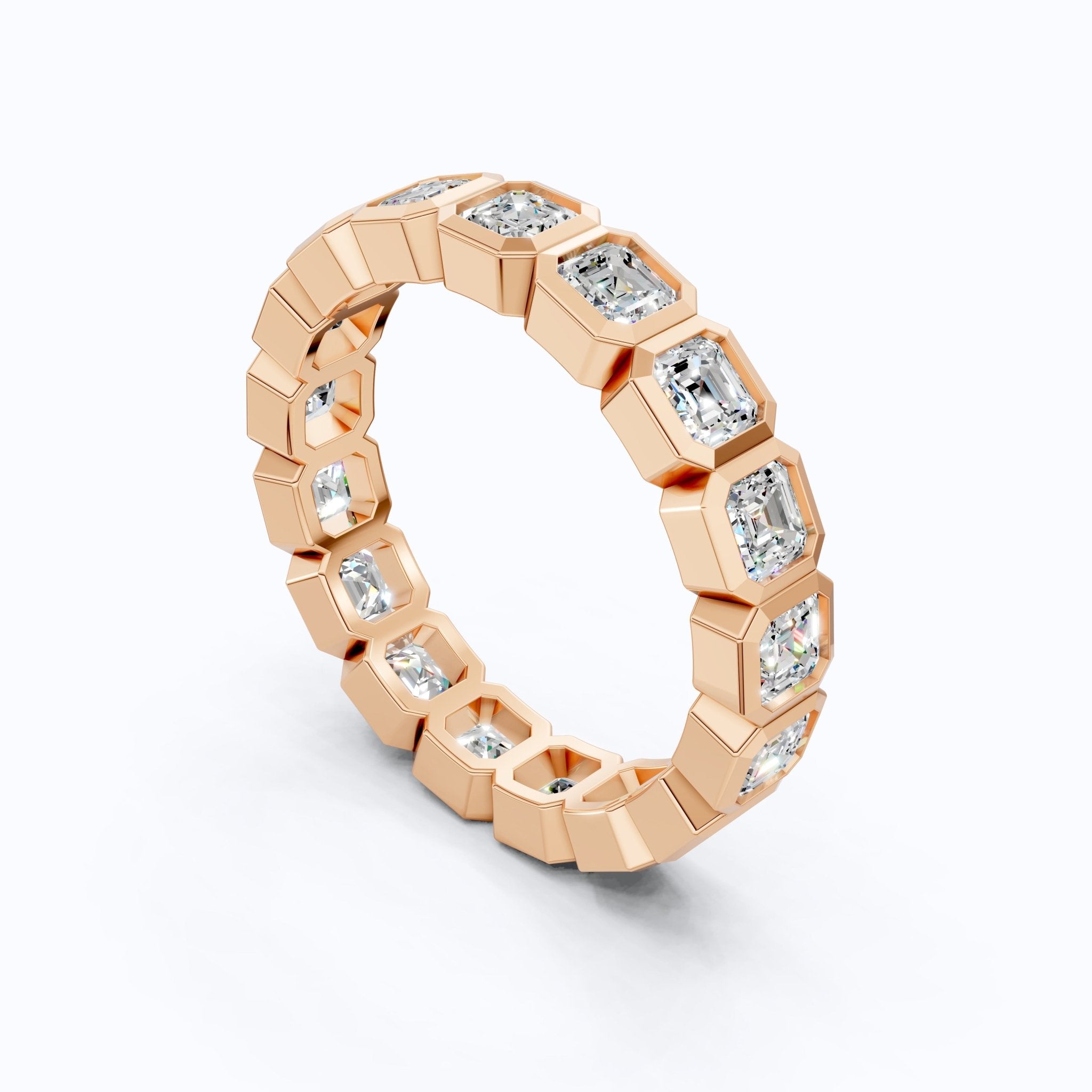 Asscher Cut Octagon Bezel Eternity Wedding Band in Lab Diamond–14k Solid Gold, 3.60 TCW Asscher Cut Lab Diamonds, Anniversary Gift for Wife - Shoora Designs