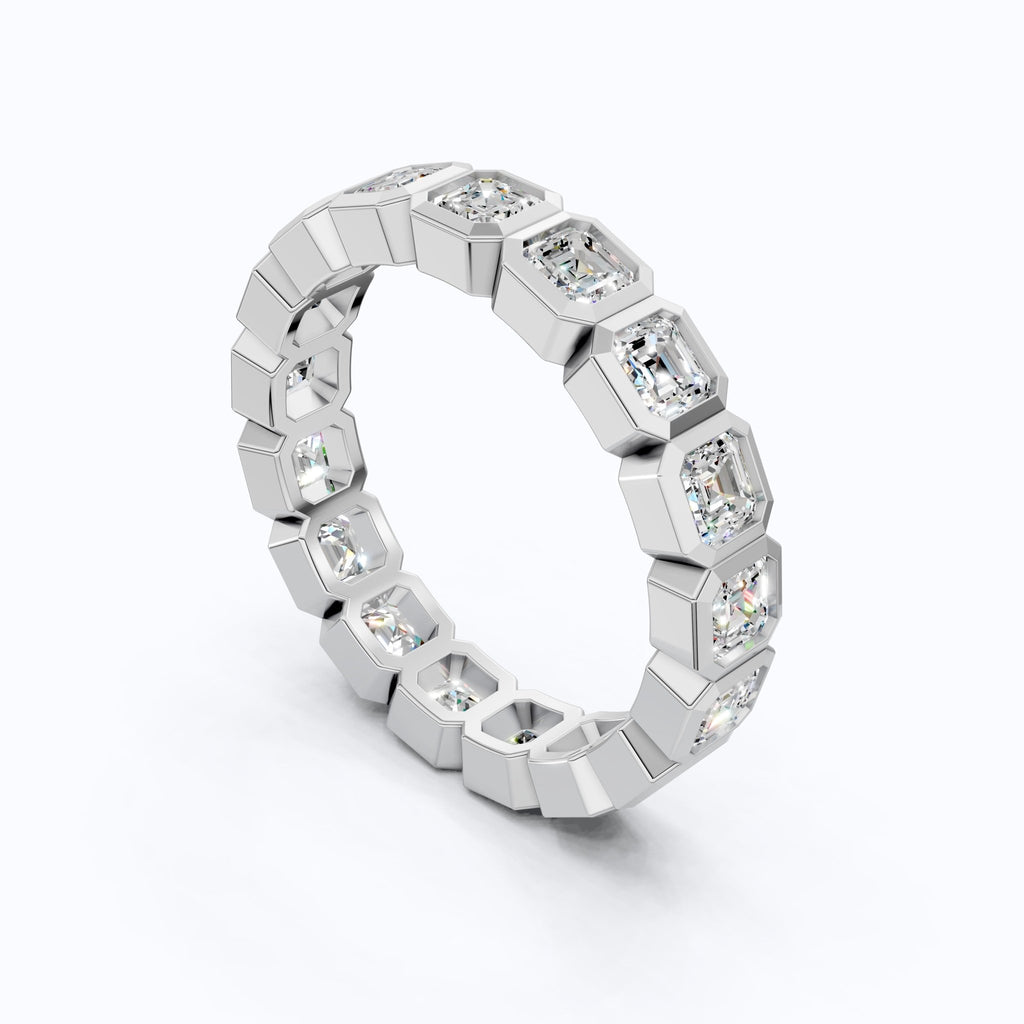 Asscher Cut Octagon Bezel Eternity Wedding Band in Lab Diamond–14k Solid Gold, 3.60 TCW Asscher Cut Lab Diamonds, Anniversary Gift for Wife - Shoora Designs