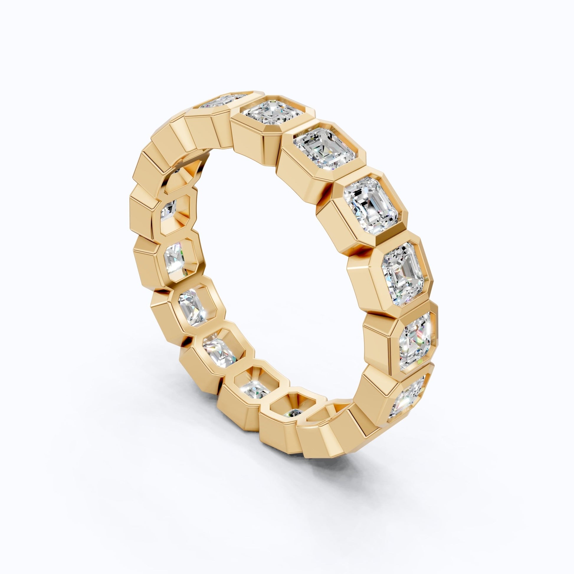 Asscher Cut Octagon Bezel Eternity Wedding Band in Lab Diamond–14k Solid Gold, 3.60 TCW Asscher Cut Lab Diamonds, Anniversary Gift for Wife - Shoora Designs