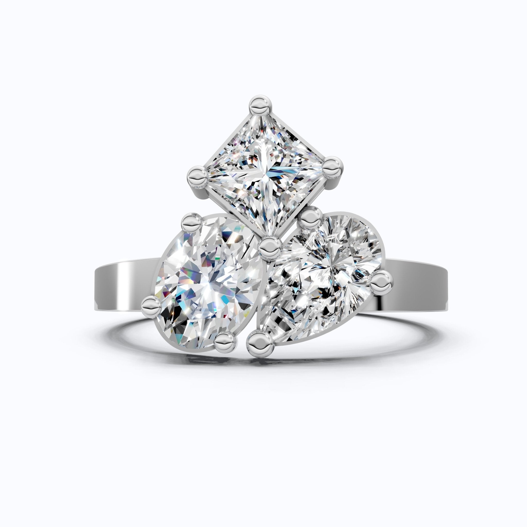 Asymmetric Mixed Shape Three Stone Engagement Ring in Lab Diamond – 14k Solid Gold, Modern Geometric Trio Wedding Gift for Wife - Shoora Designs