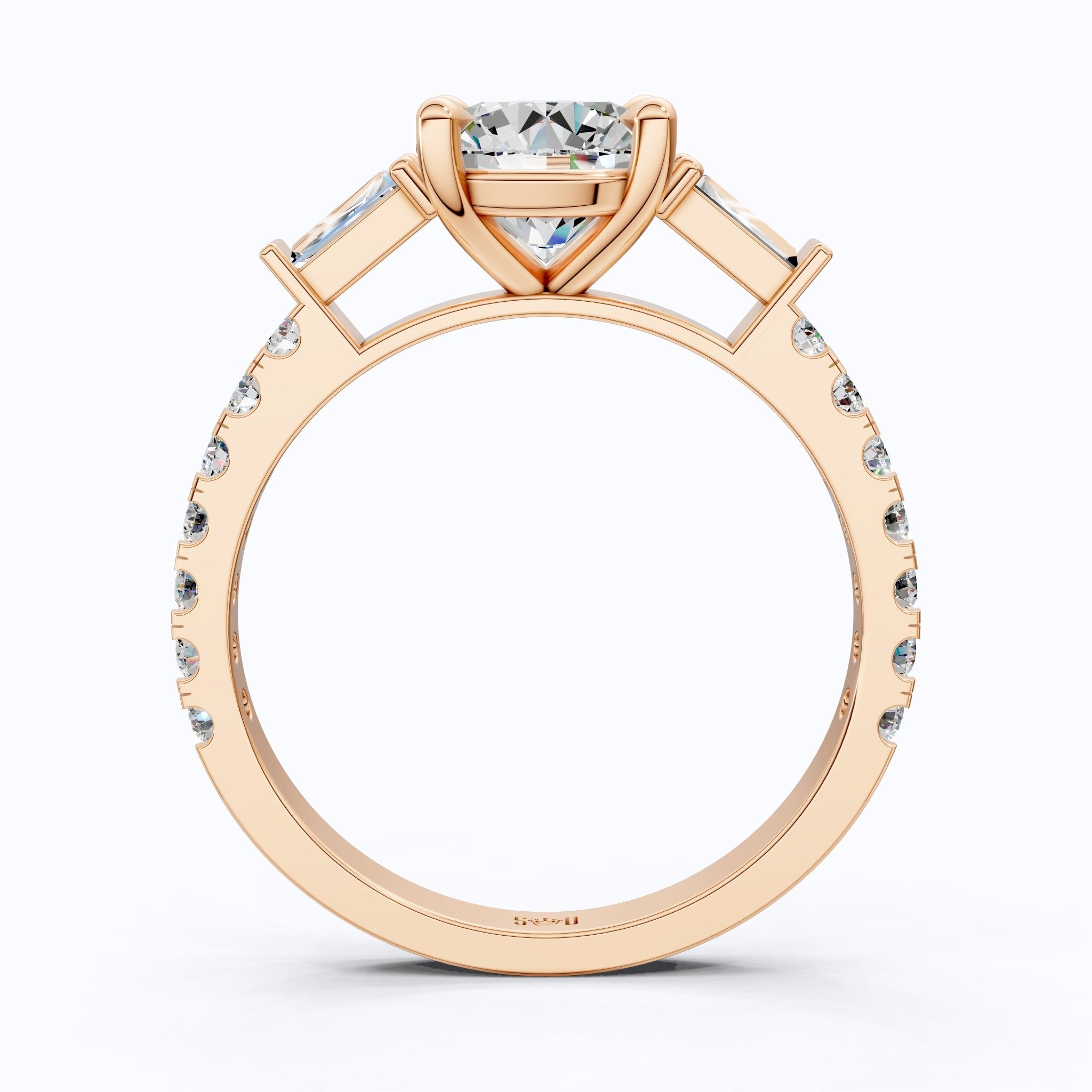 Baguette Accent Three - Stone Engagement Ring in 14K Solid Gold, 1.50 CT Round Cut Lab Grown Diamond, Elegant Jewelry, Anniversary Gift For Her - Shoora Designs
