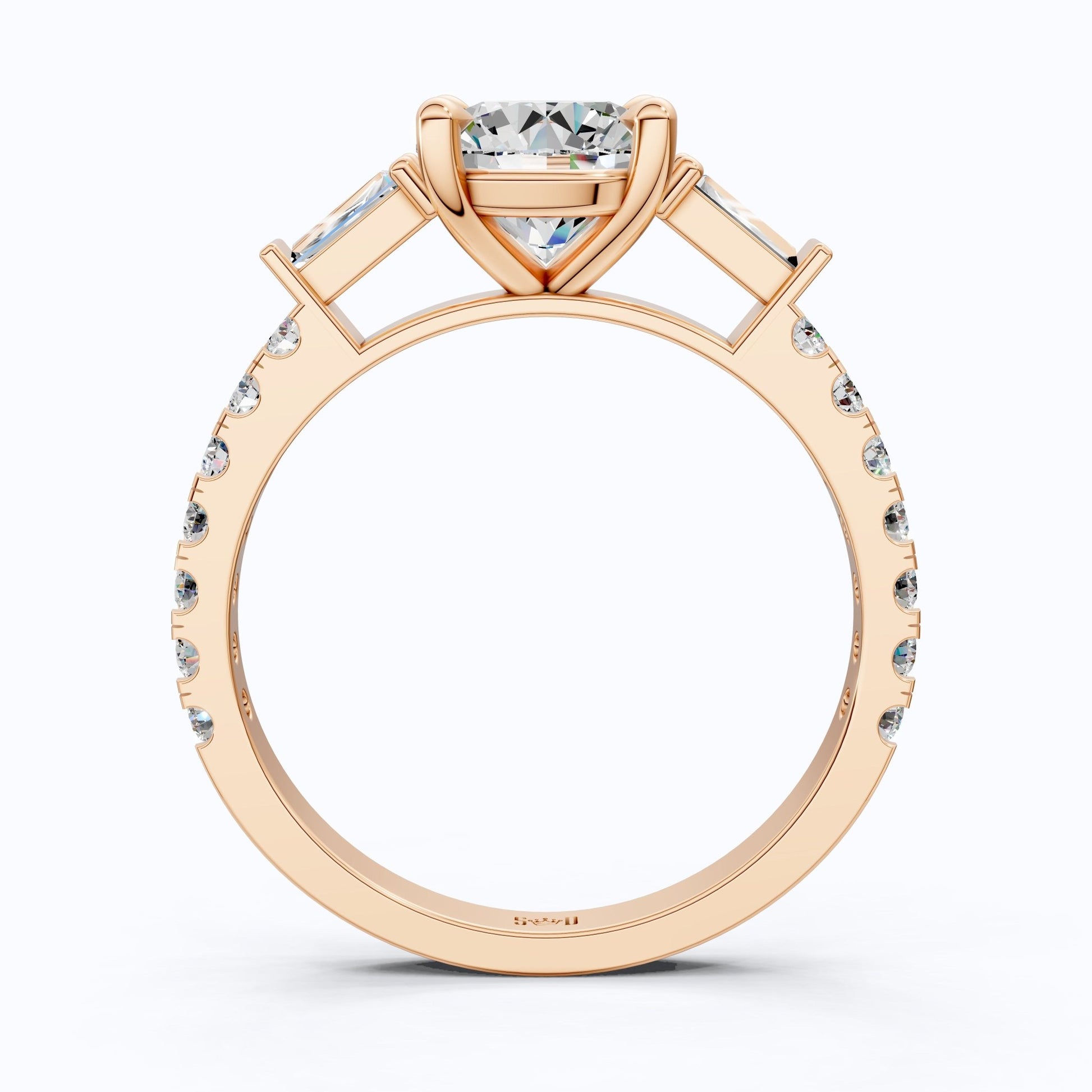 Baguette Accent Three - Stone Engagement Ring in 14K Solid Gold, 1.50 CT Round Cut Lab Grown Diamond, Elegant Jewelry, Anniversary Gift For Her - Shoora Designs