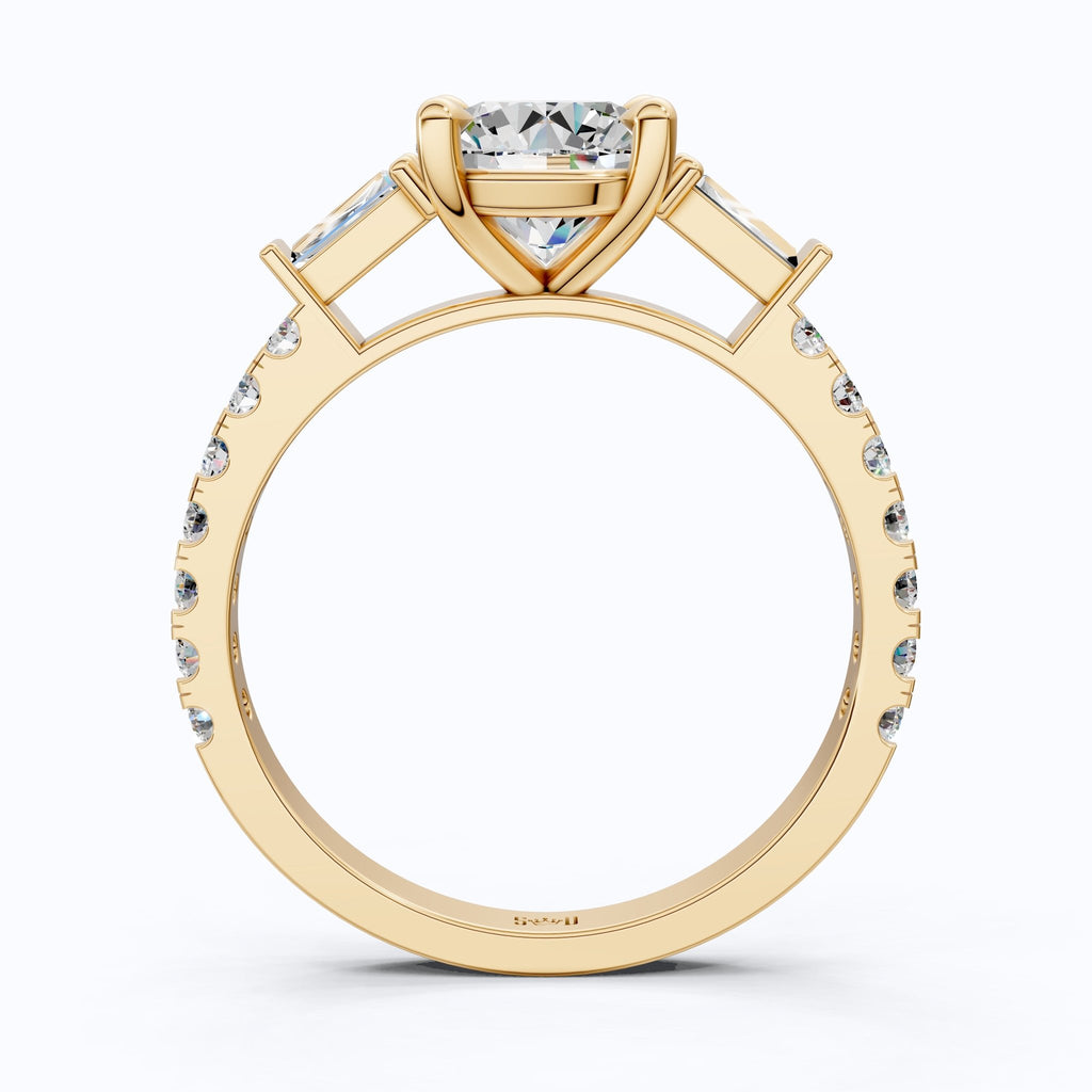 Baguette Accent Three - Stone Engagement Ring in 14K Solid Gold, 1.50 CT Round Cut Lab Grown Diamond, Elegant Jewelry, Anniversary Gift For Her - Shoora Designs