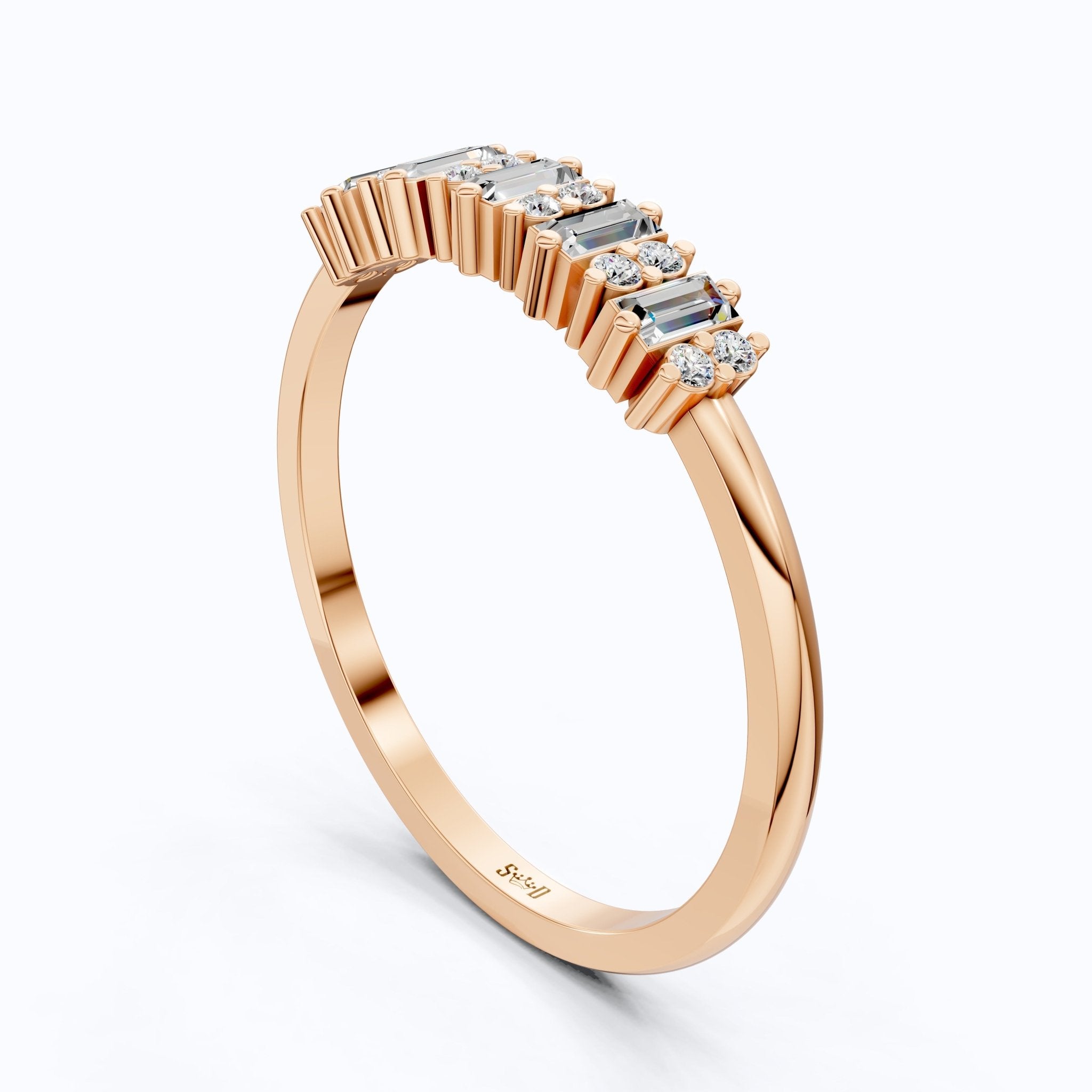 Baguette Bar Set Casual Engagement Ring in 14K Solid Gold, 0.28 TCW Round/Baguette Cut Lab Diamonds, Promise Gift For Her - Shoora Designs