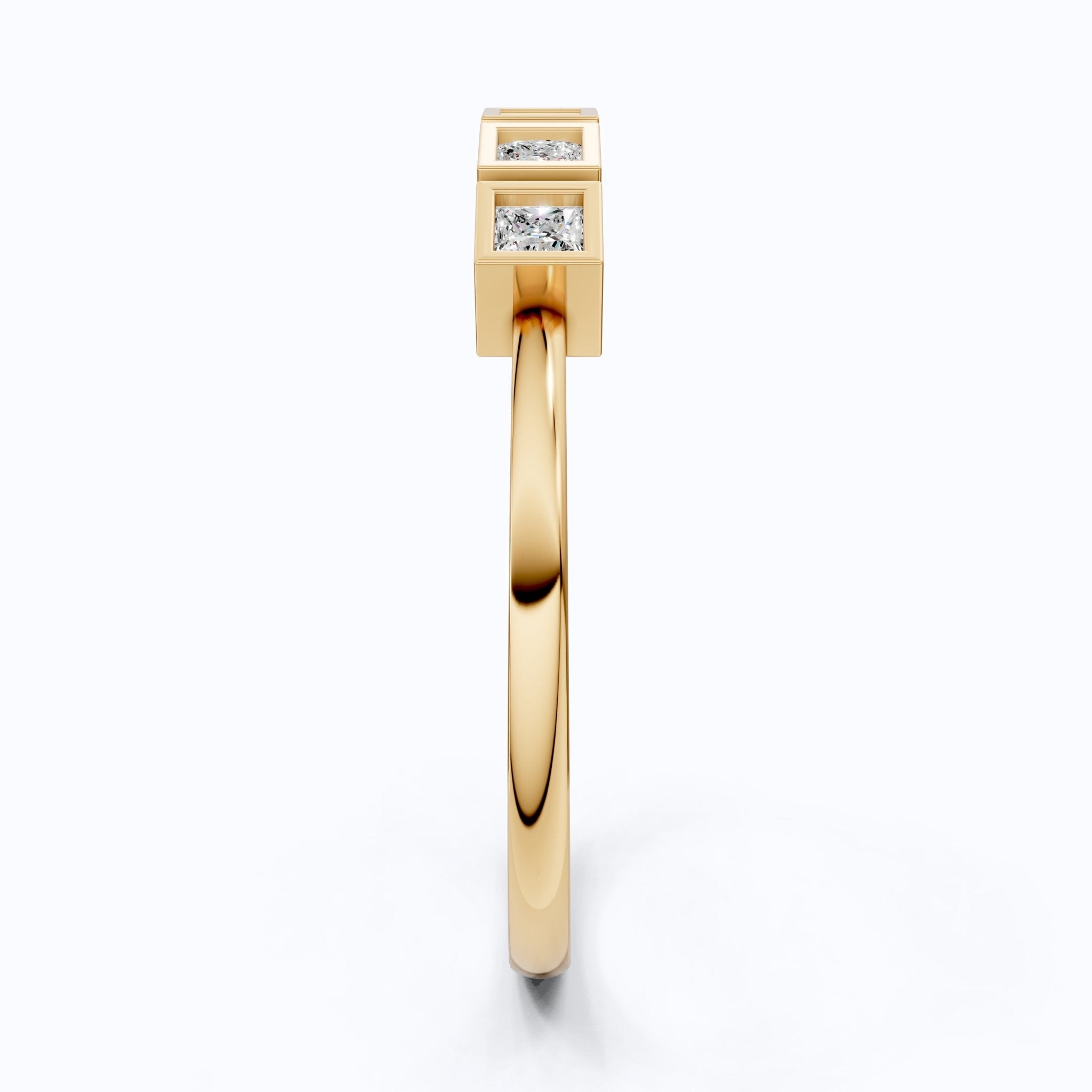 Bezel Set Half Eternity Wedding Band in 14K Solid Gold, 0.30 TCW Princess Cut Lab Grown Diamonds, Simple Band For Wife, Everyday Wedding Band - Shoora Designs